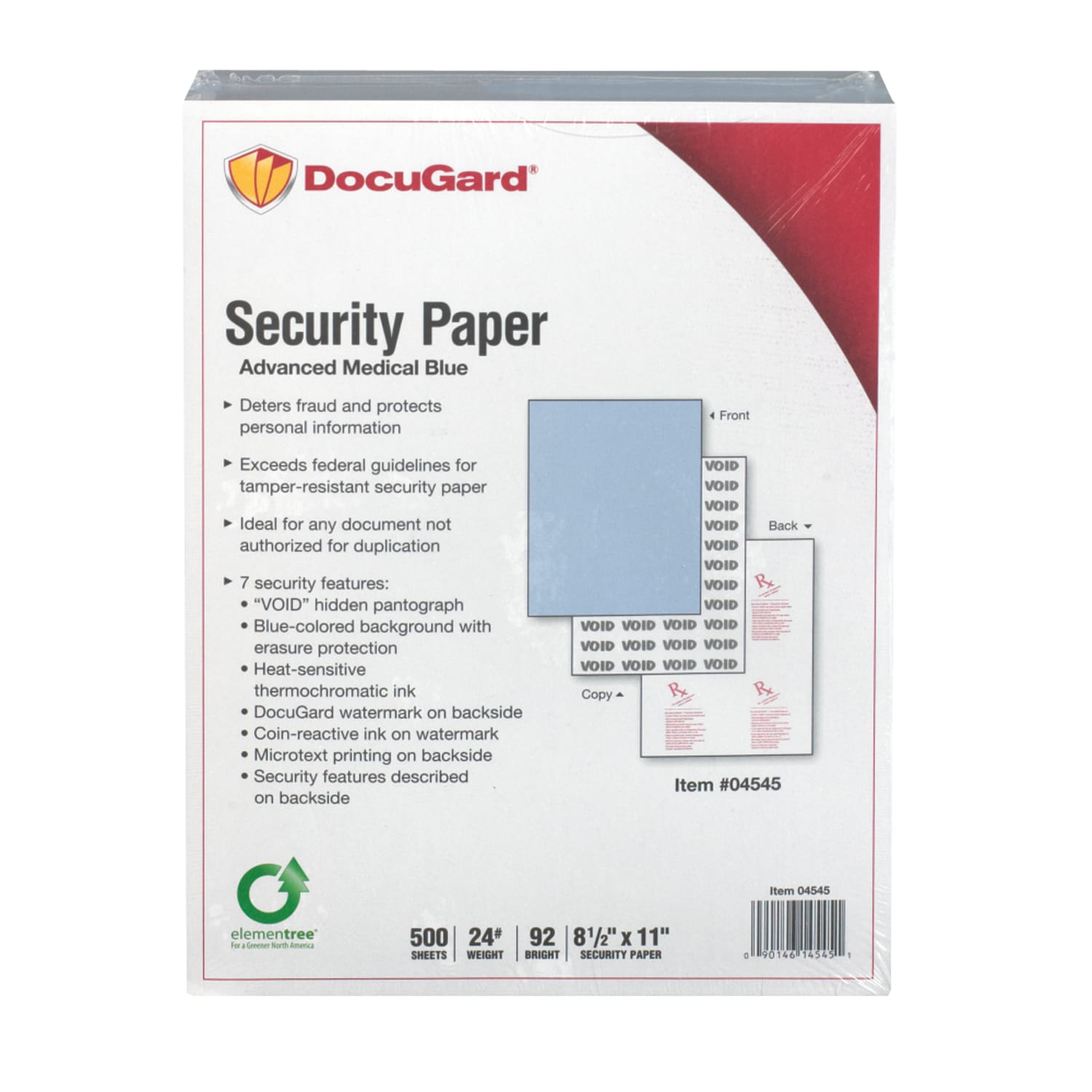 DocuGard Advanced Medical Security Paper - Letter - 8 1/2inx11in - 24 lb Basis Weight - Tamper Resistant, Watermarked, CMS Approved - Blue - 500/Ream