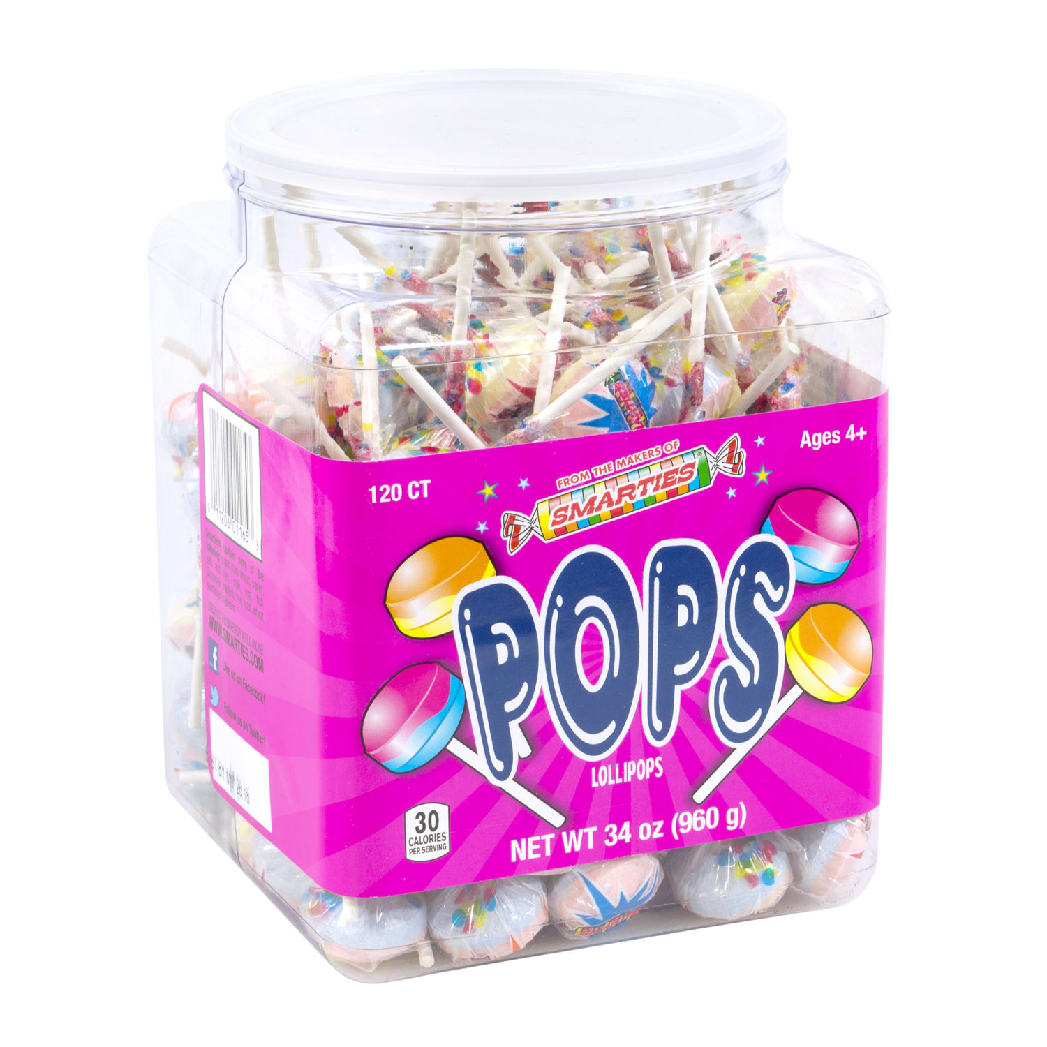 Nestle Smarties Pops, 120 Pieces, 34 Oz Tub