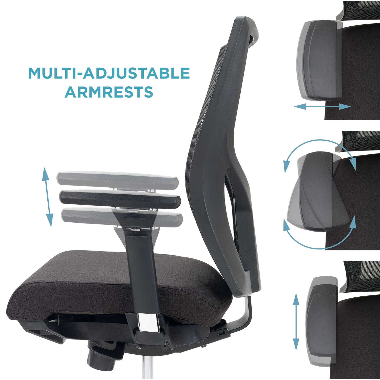 WorkPro Oceanic Mesh/Fabric Ergonomic High-Back Executive Office Chair, Black, BIFMA Compliant - Image 4