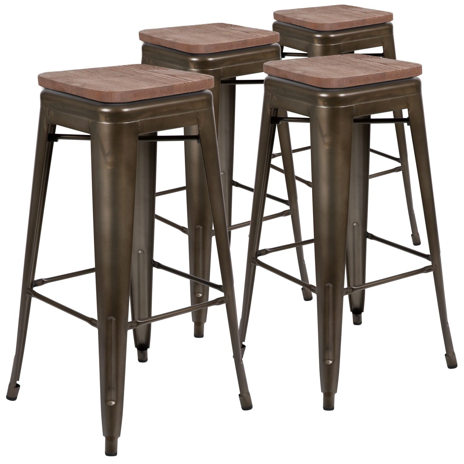 Flash Furniture 30in High Metal Indoor Bar Stool with Wood Seat  Stackable Set of 4 Gun Metal PopularChairscom