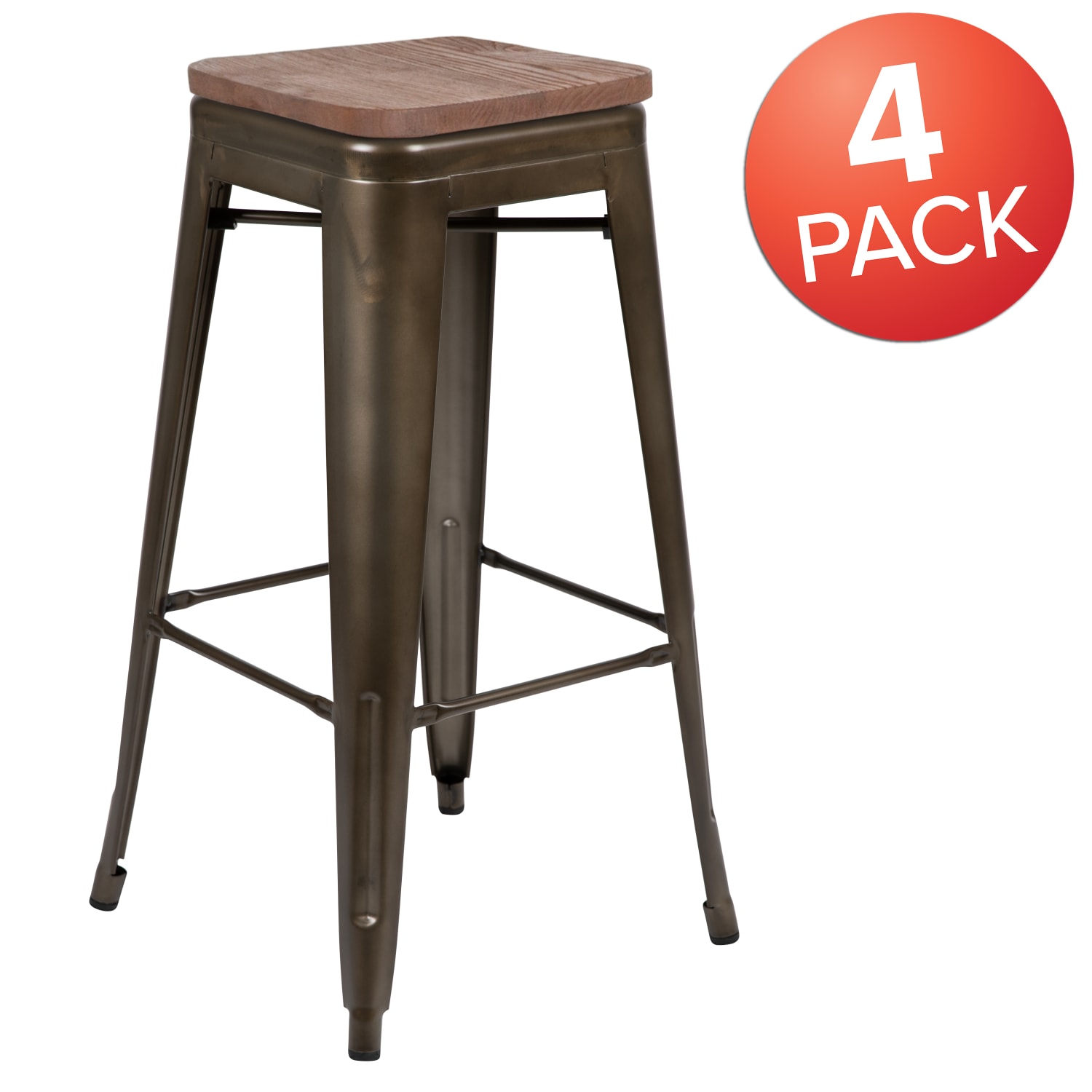 Flash Furniture 30in High Metal Indoor Bar Stool with Wood Seat  Stackable Set of 4 Gun Metal PopularChairscom