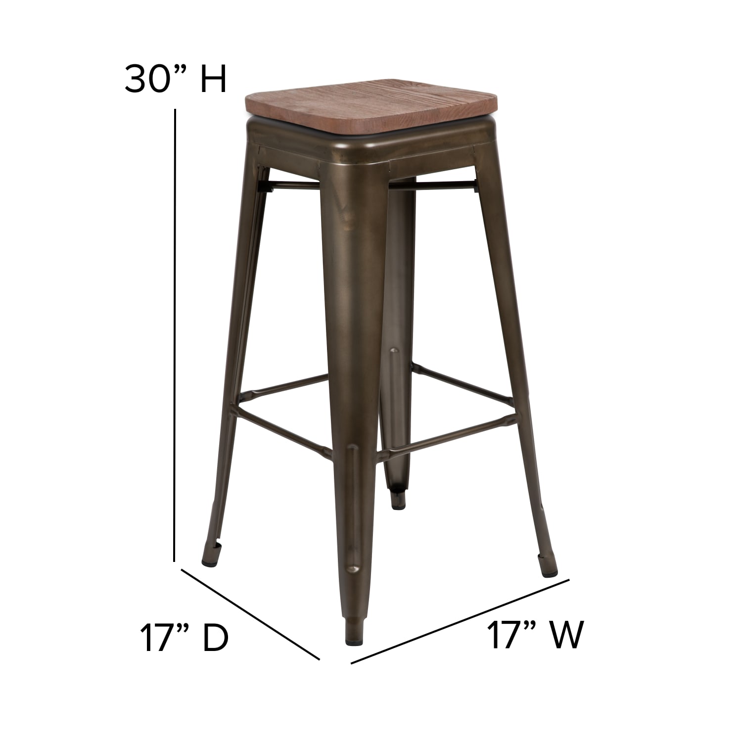 Flash Furniture 30in High Metal Indoor Bar Stool with Wood Seat - Stackable Set of 4, Gun Metal - Image 6