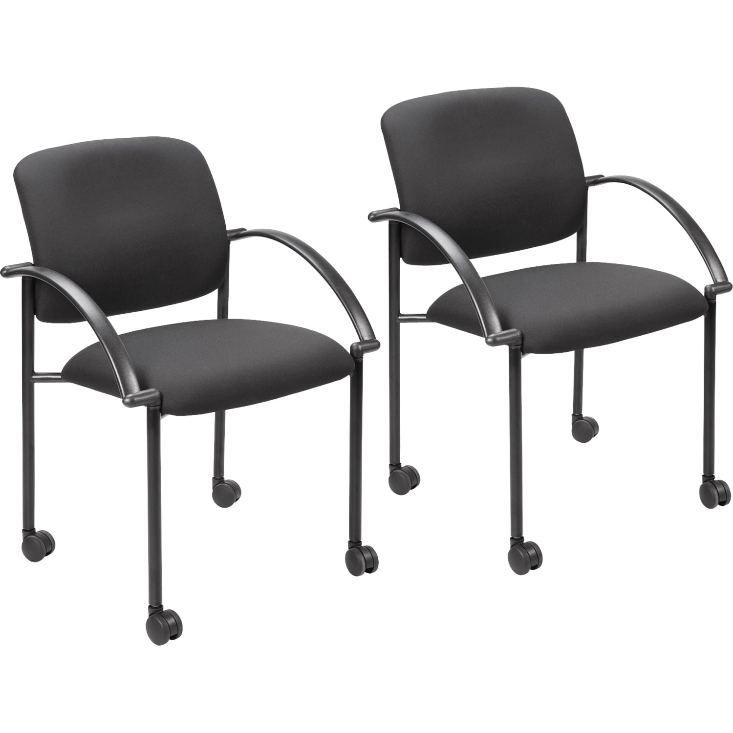 Lorell Mobile Stacking Guest Chair With Arms, Black, 2 Per Set - Image 3