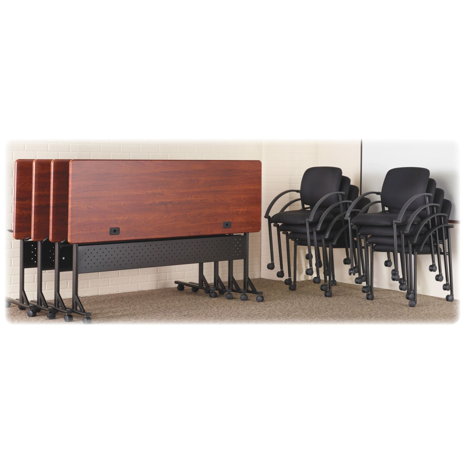 Lorell Mobile Stacking Guest Chair With Arms, Black, 2 Per Set - Image 4