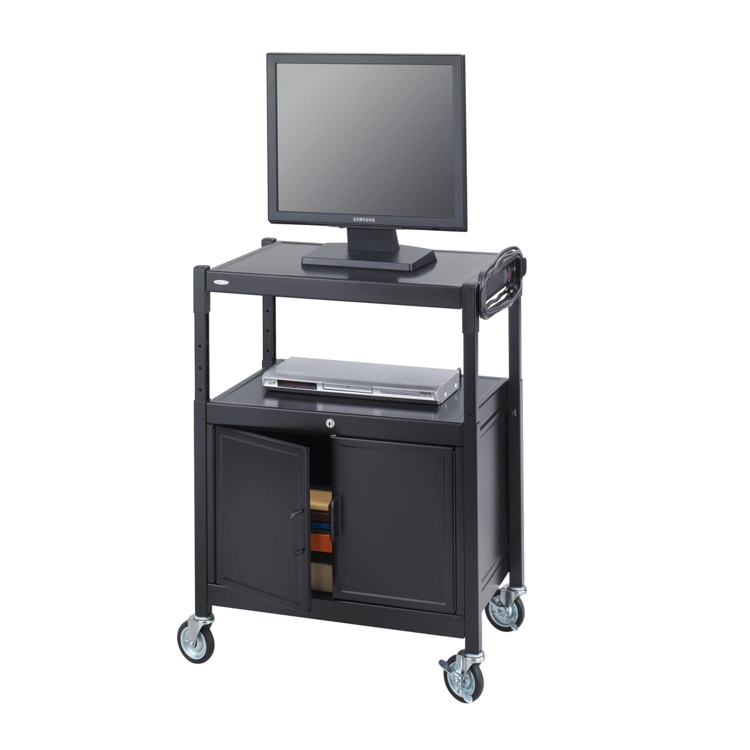 Safco Steel Adjustable AV Carts With Cabinet,Adjust.,42inH x 24inW x 18inD, Black - Image 3