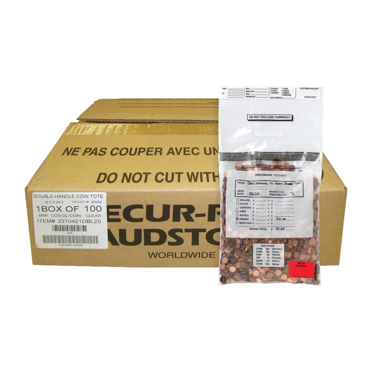MMF Industries Single-Handle Self-Sealing Coin Deposit Bags, 12 3/8in x 18in, Clear, Box Of 100 - Image 3