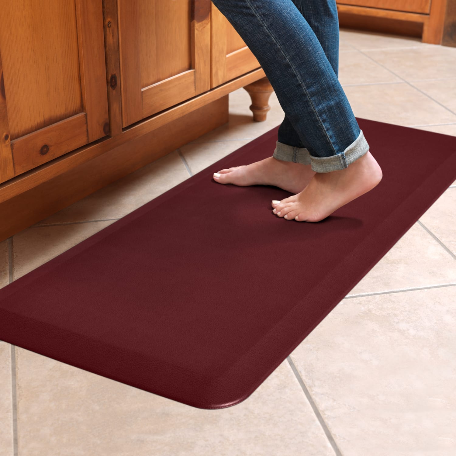 GelPro NewLife Designer Comfort Leather Grain Anti-Fatigue Floor Mat, 20in x 48in, Cranberry - Image 3