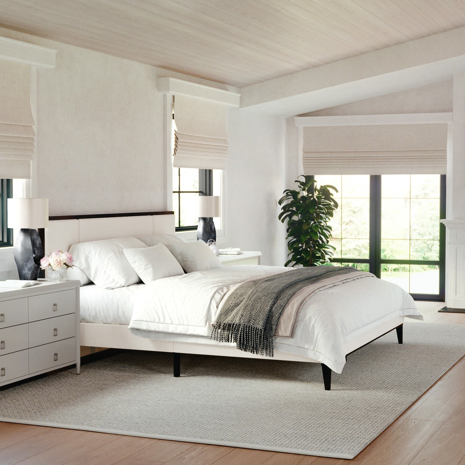 Martha Stewart Jett Solid Wood Platform Bed with Upholstered Base and Inset Paneled Headboard - MG0900271FKDKBN - Image 6