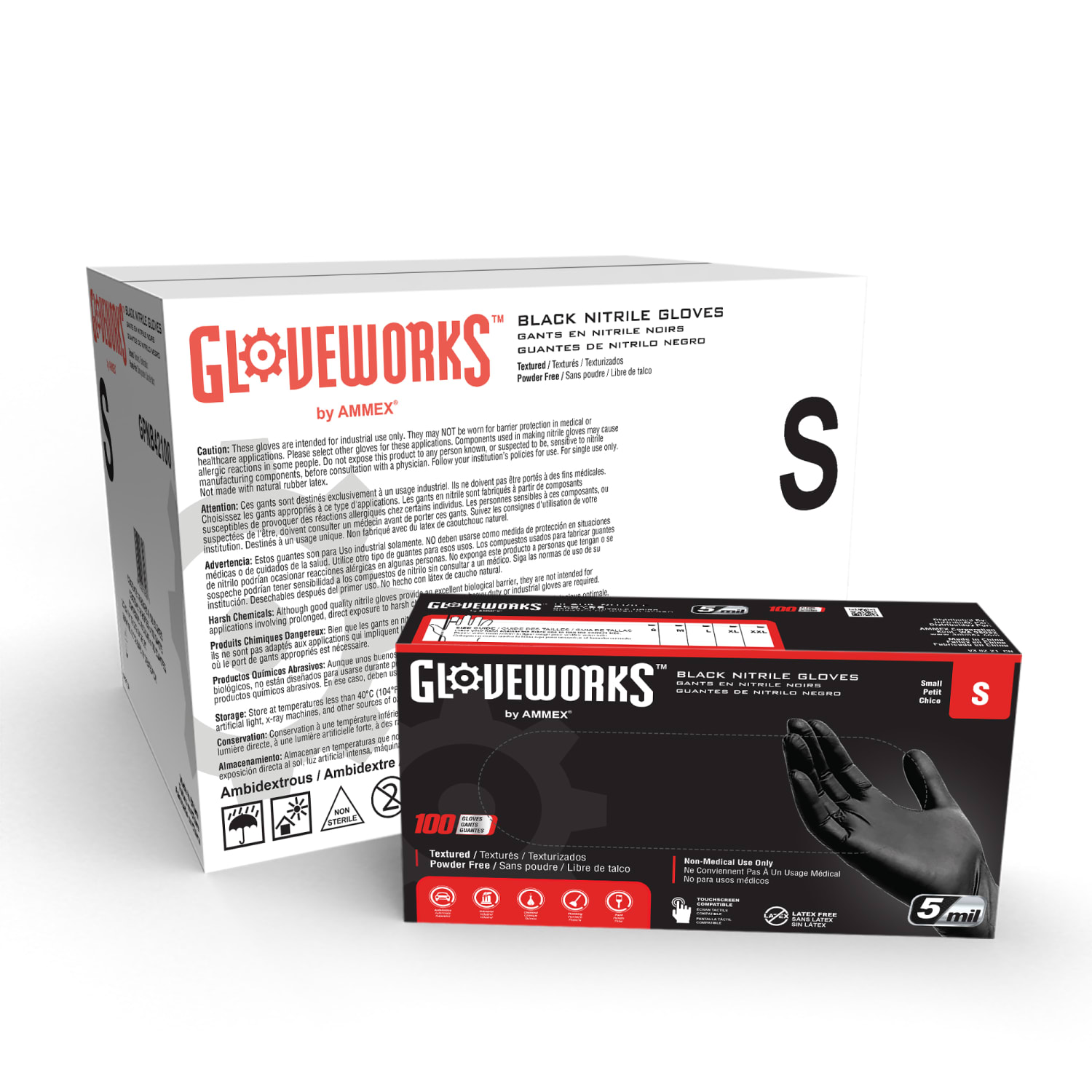 Gloveworks Black Nitrile Industrial Powder-Free Disposable Gloves, Small, Black, Box of 100 Gloves - Image 4