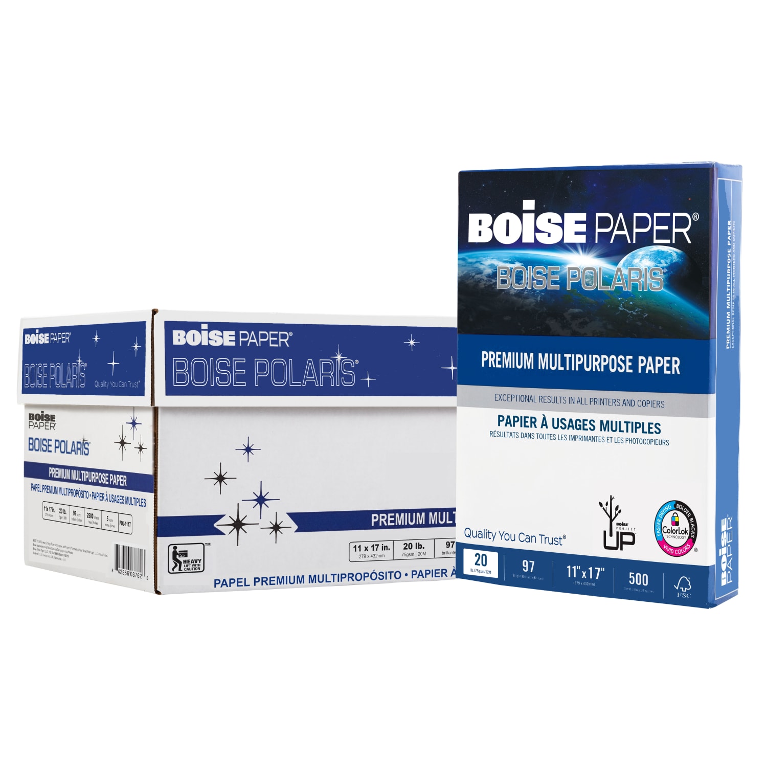 Boise POLARIS Premium Multi-Use Printer & Copy Paper, 5 Reams, White, Ledger (11in x 17in), 2500 Sheets Per Case, 20 Lb, 97 Brightness