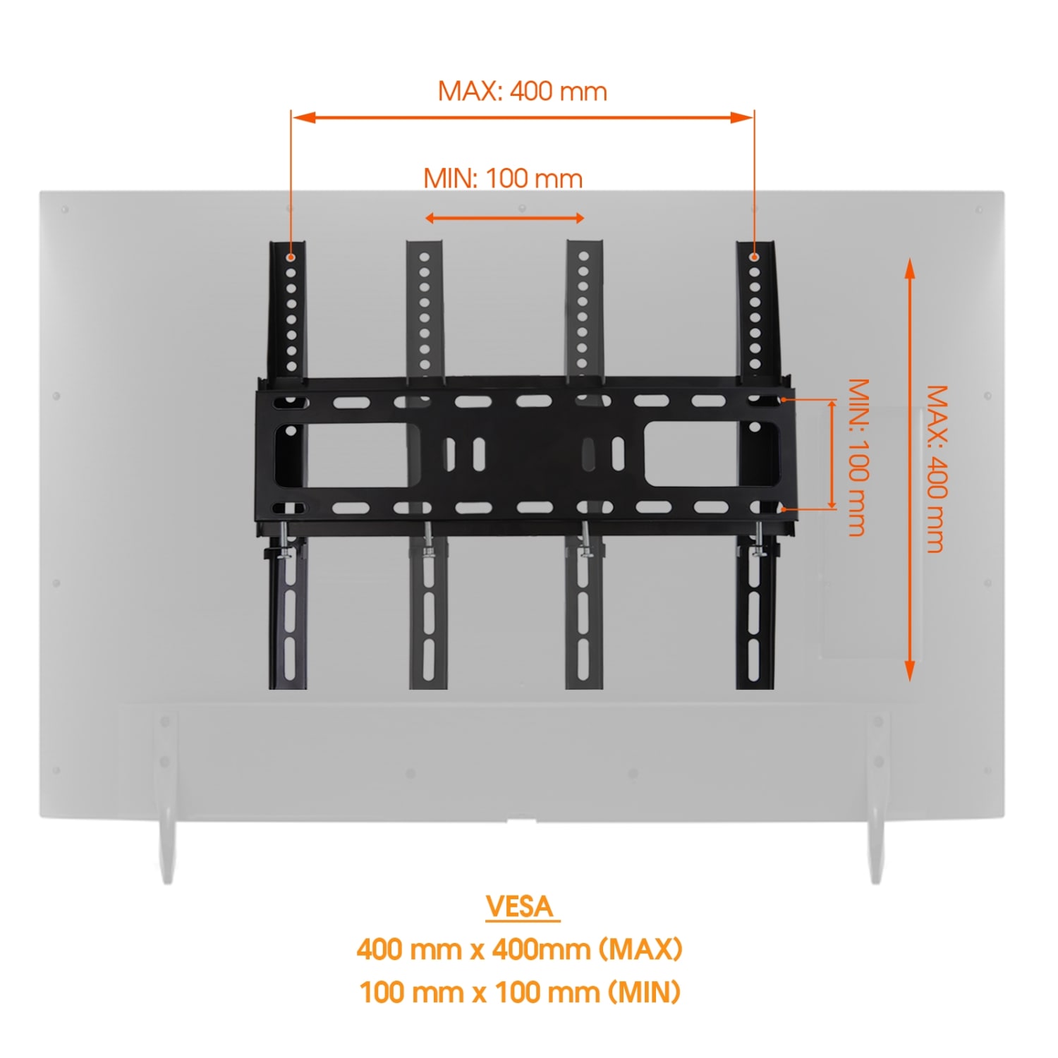 MegaMounts Heavy-Duty Fixed Wall Mount For 26 - 55in TVs, 17inH x 18.5inW x 1.25inD, Matte Black - Image 4