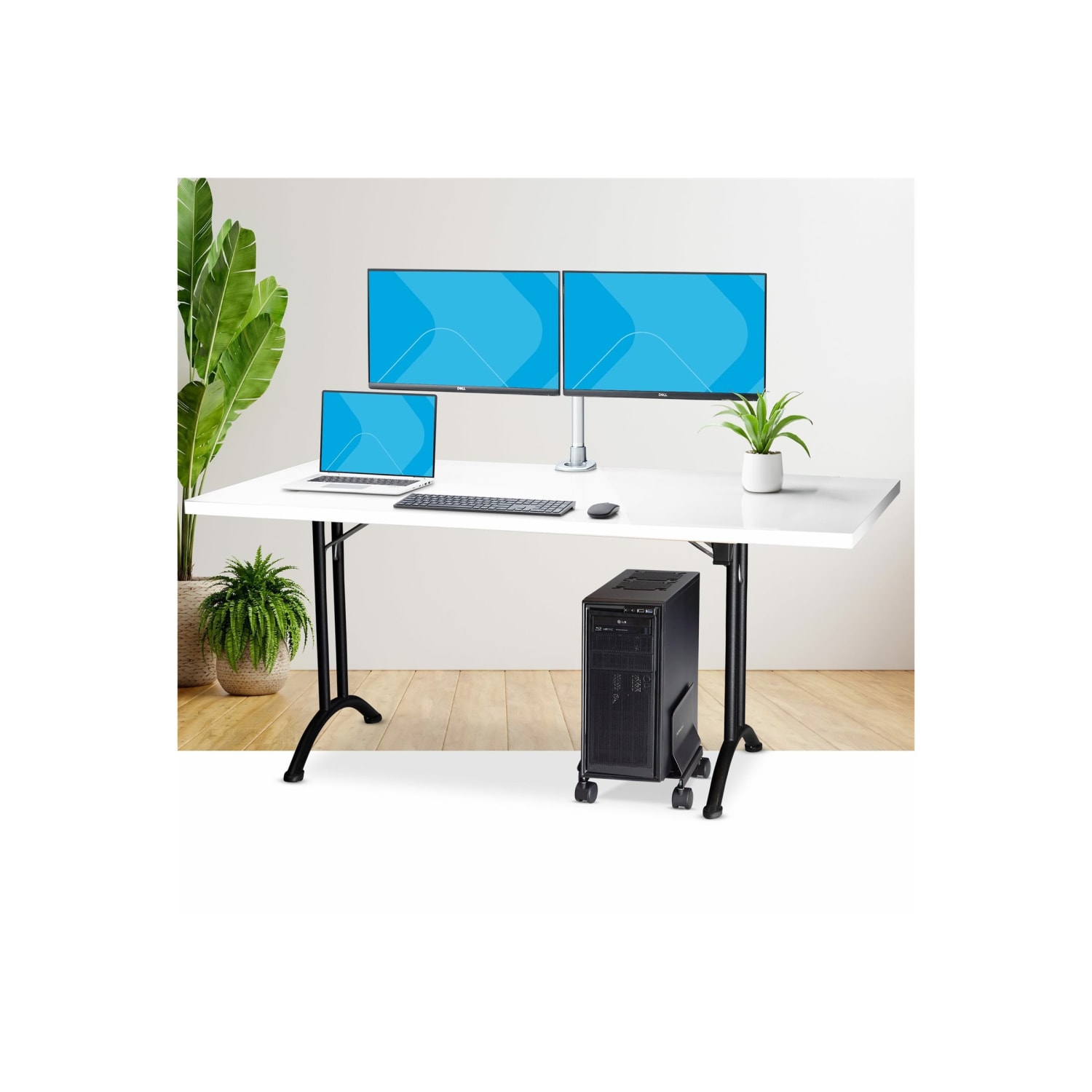 StarTech.com Computer Tower Cart, Rolling CPU Caddy on Wheels, Max Load 46.3lb/21kg, Adjustable PC Case Mount, Floor Stand Dolly, Steel - Mobile CPU stand with full PC tower access; Computer holder w/steel build - Image 4