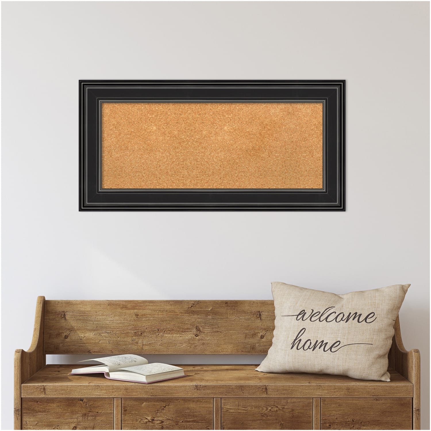 Amanti Art Non-Magnetic Cork Bulletin Board, 36in x 18in, Natural, Ridge Black Plastic Frame - Image 5