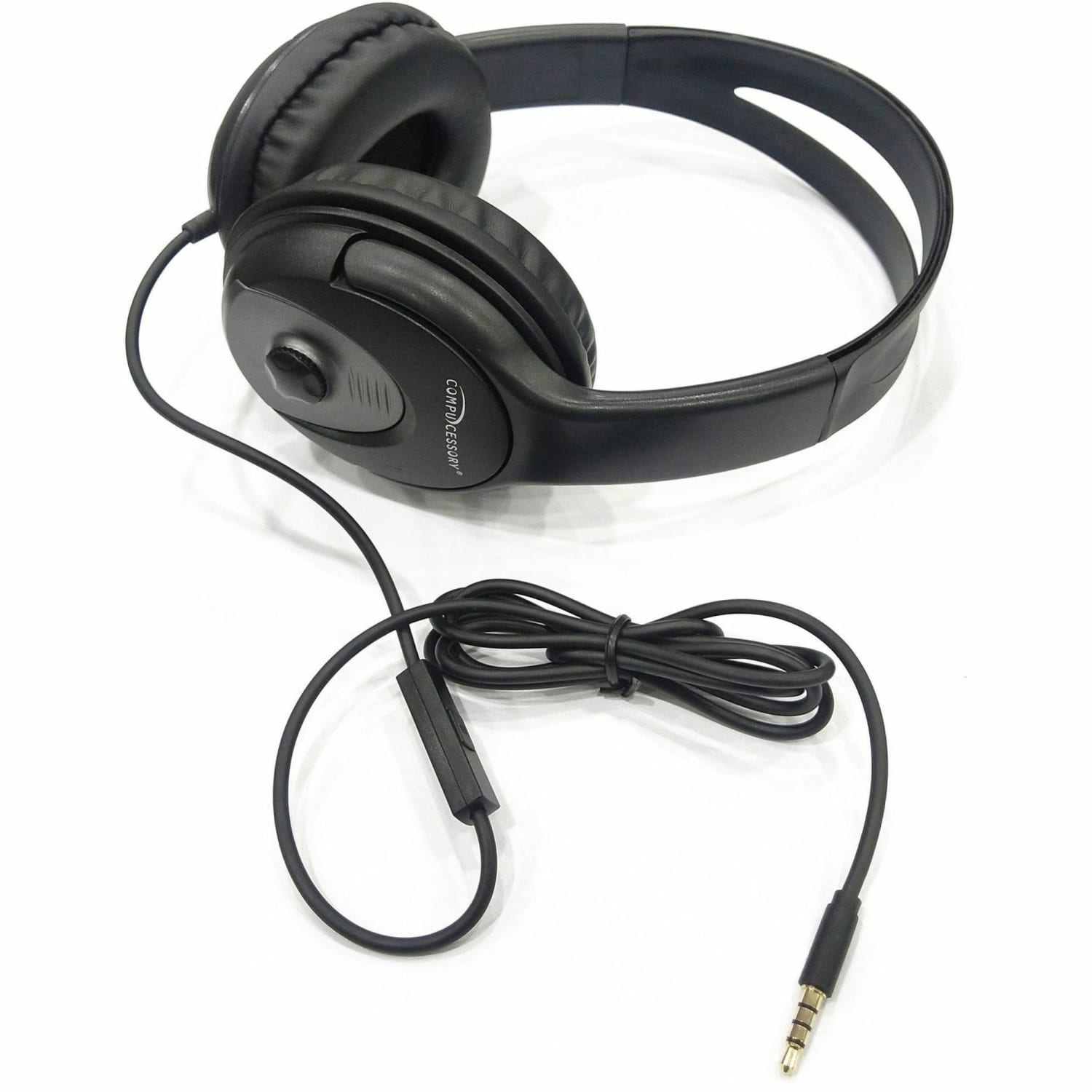 Compucessory Stereo Headset with Built-in Microphone - Stereo - Mini-phone (3.5mm) - Wired - 32 Ohm - 20 Hz to 20 kHz - Over-the-head - Binaural - Circumaural - 3.93 ft Cable - Black - 1 Each - Image 4
