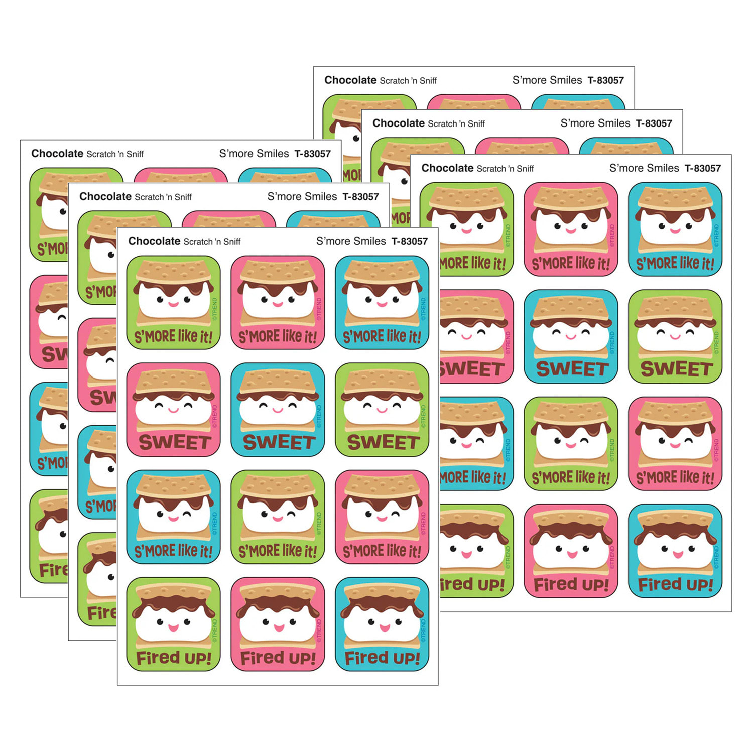 TREND Stinky Stickers, Smore Smiles, Chocolate Scent, 48 Per Pack, Set Of 6 Packs