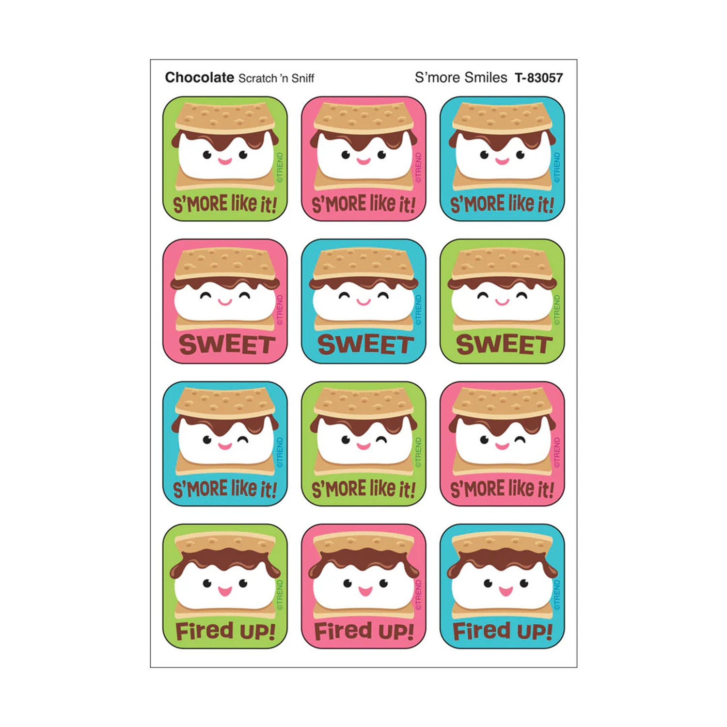 TREND Stinky Stickers, Smore Smiles, Chocolate Scent, 48 Per Pack, Set Of 6 Packs - Image 3