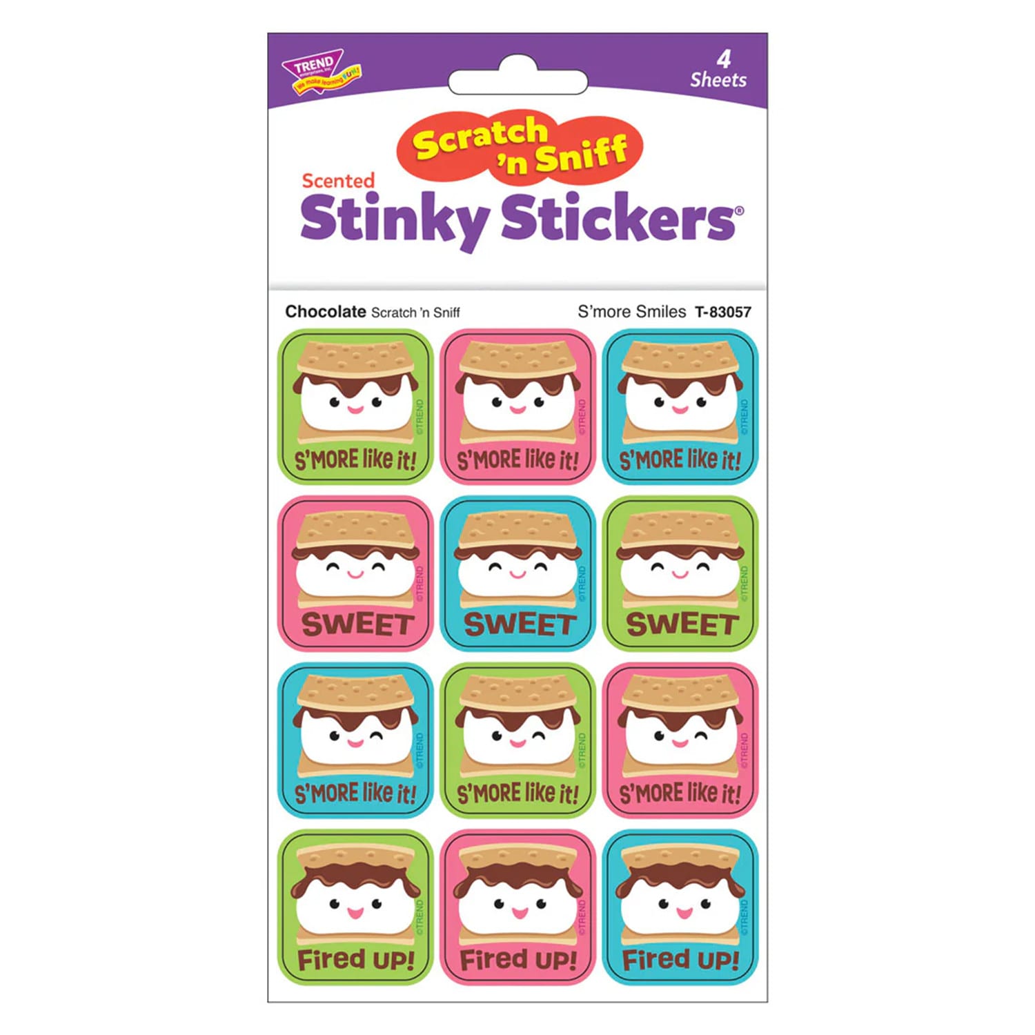 TREND Stinky Stickers, Smore Smiles, Chocolate Scent, 48 Per Pack, Set Of 6 Packs - Image 4