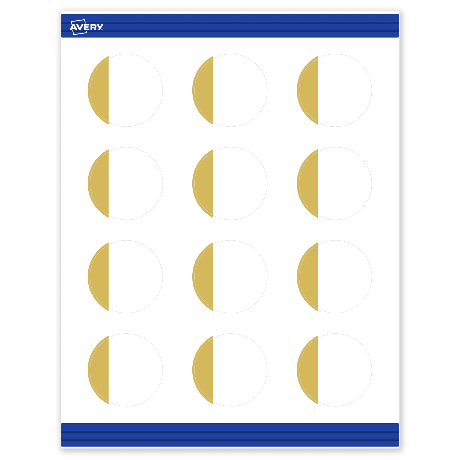 Avery Printable Round Cards With Sure Feed Technology, 2in, Matte White With Preprinted Gold-Dipped Edge, Pack Of 120