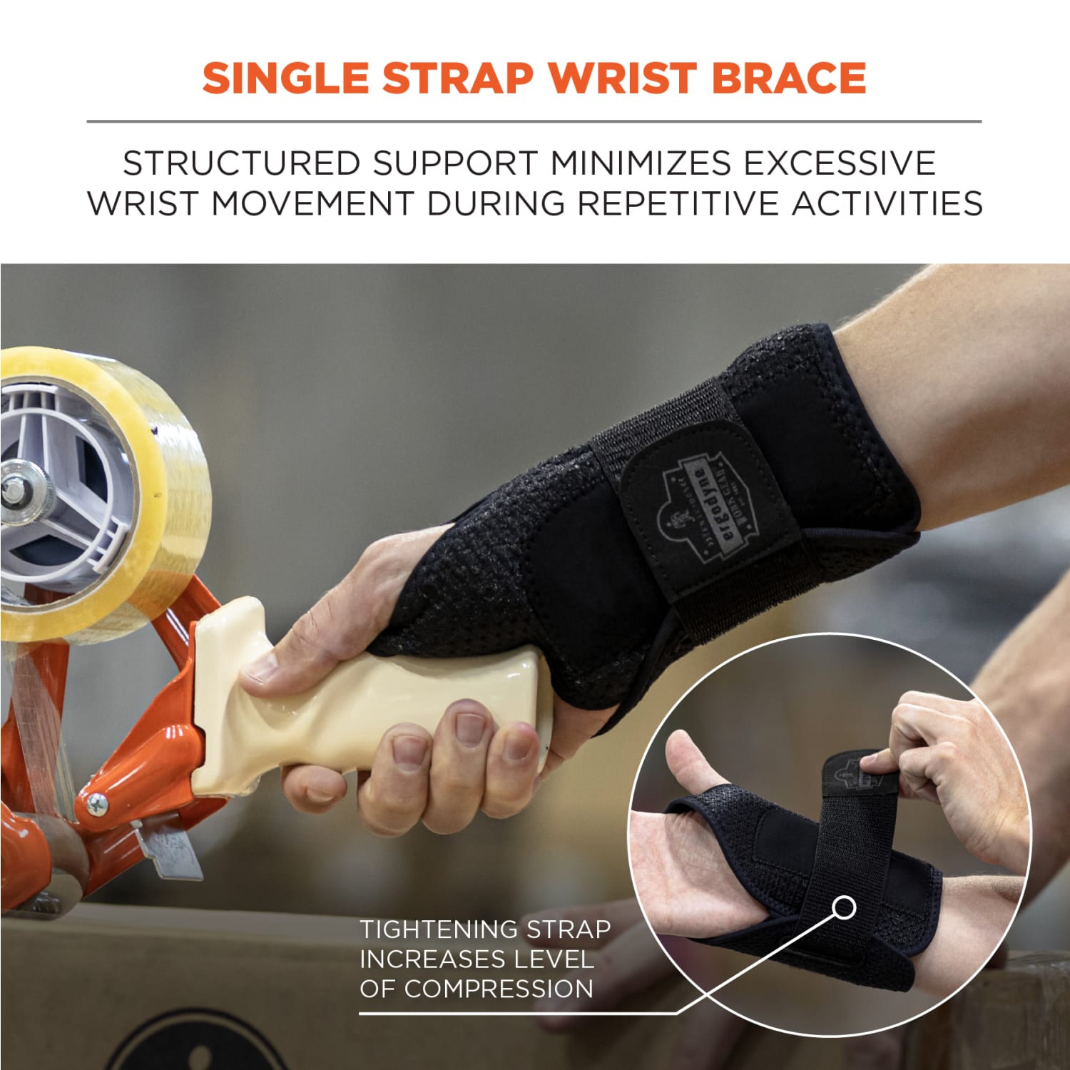 Ergodyne ProFlex 4005 Wrist Brace Support, Single Strap, M-Right, Black - Image 3
