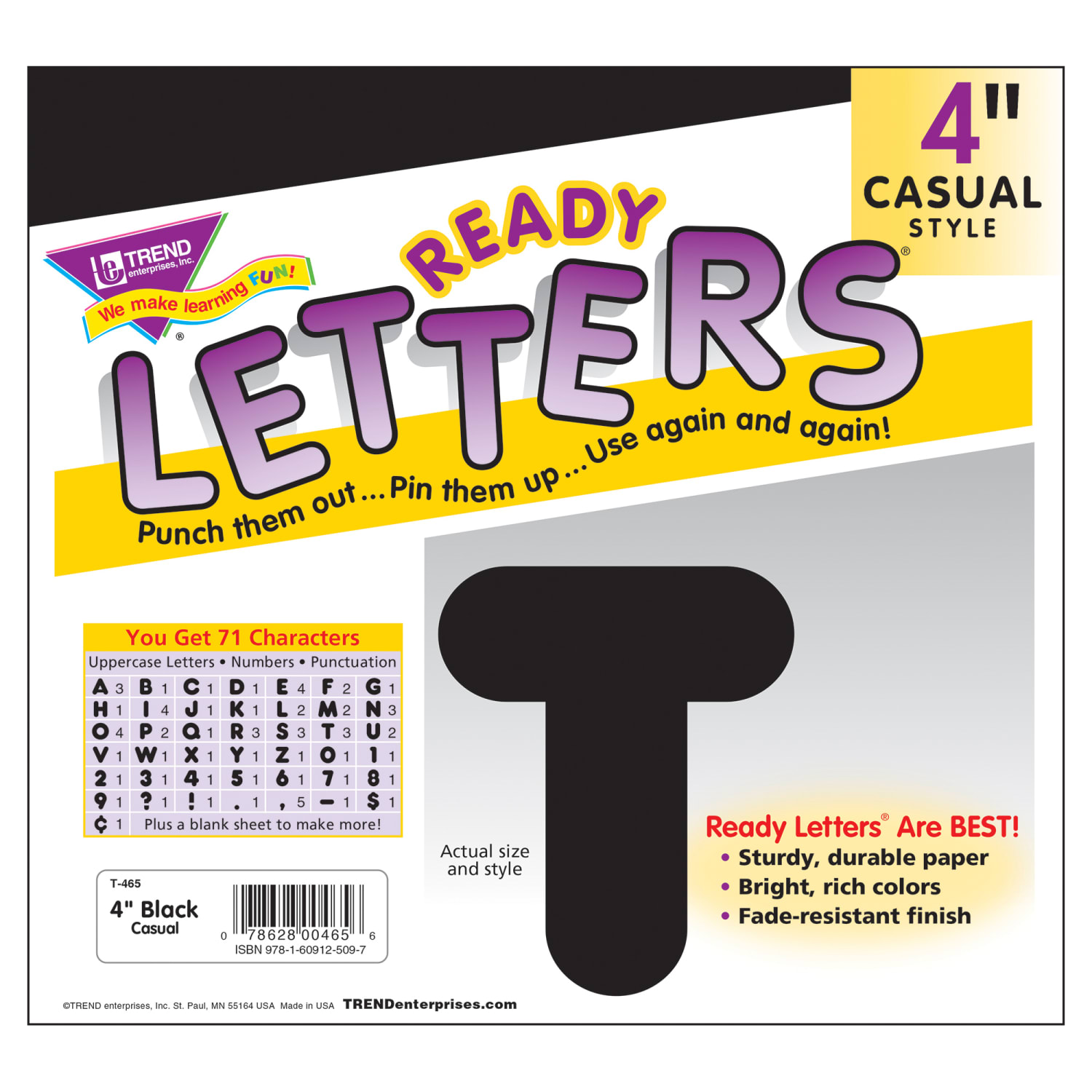 TREND Ready Letters, 4in, Casual Uppercase, Black, Set Of 6 Packs - Image 4