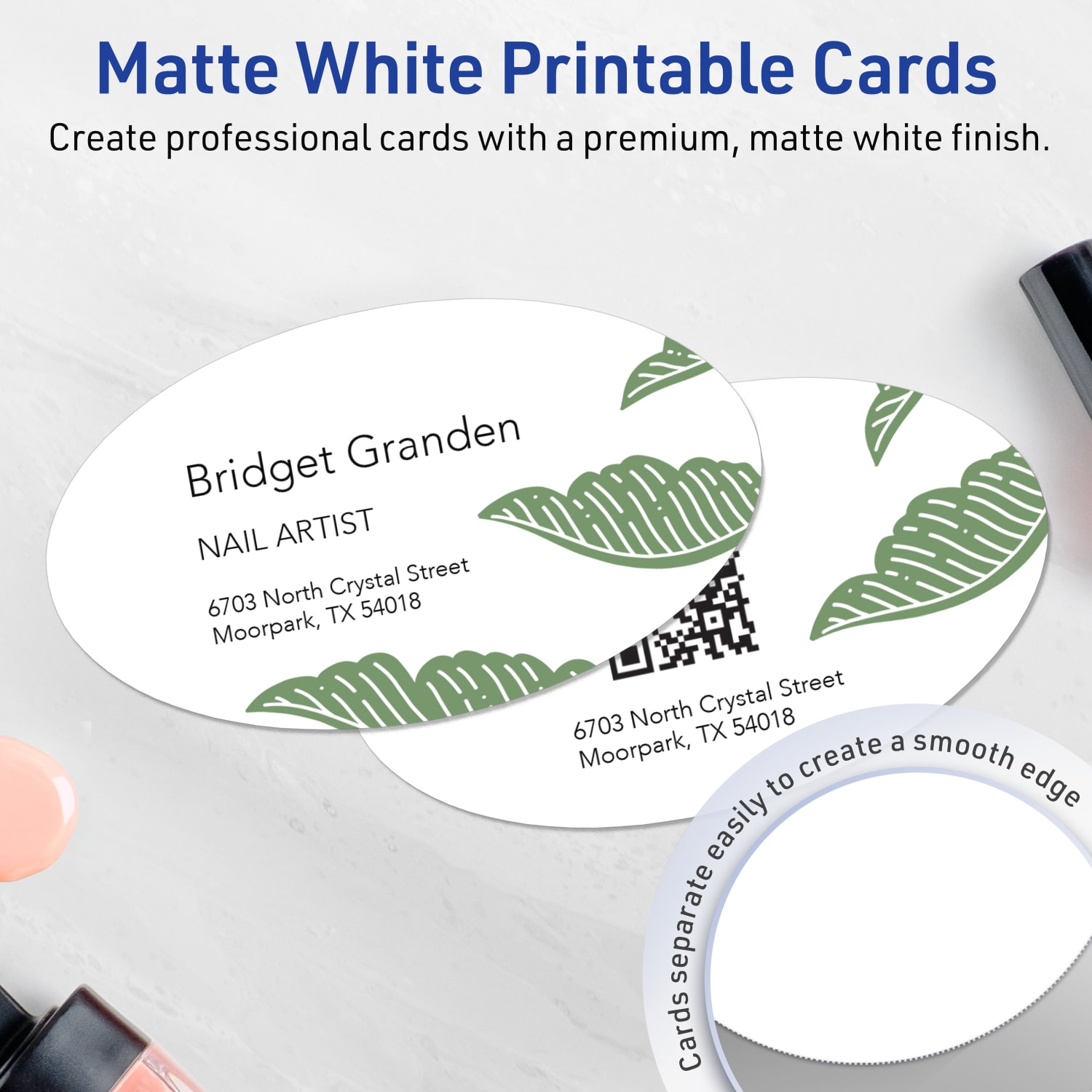 Avery Print-To-The-Edge Business Cards With Sure Feed Technology, 2inx3-1/2in Oval, Matte White, Pack Of 400 - Image 4