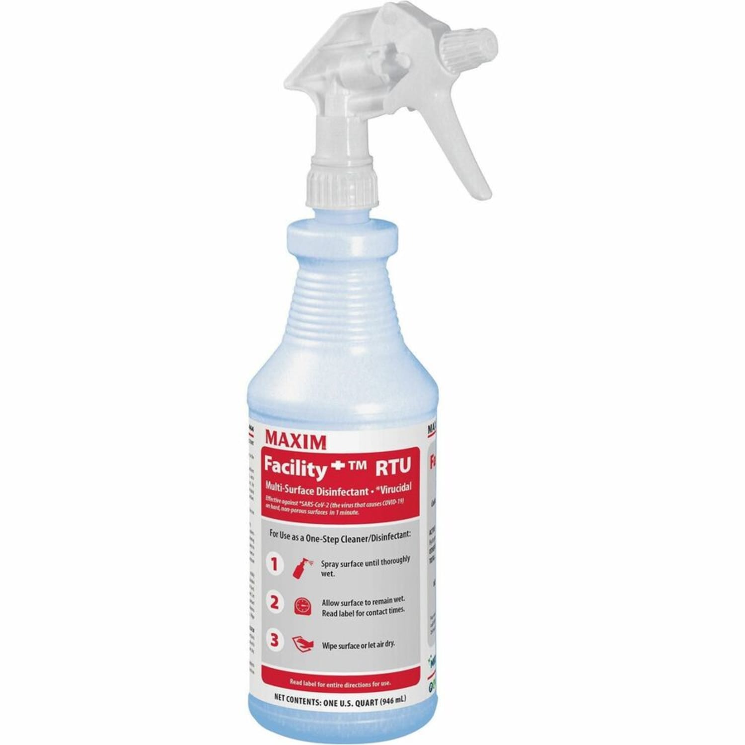 Maxim Facility Multi-Surface Disinfectant - Ready-To-Use - Liquid - 32 fl oz (1 quart) - 12 / Carton - Colorless - Image 3