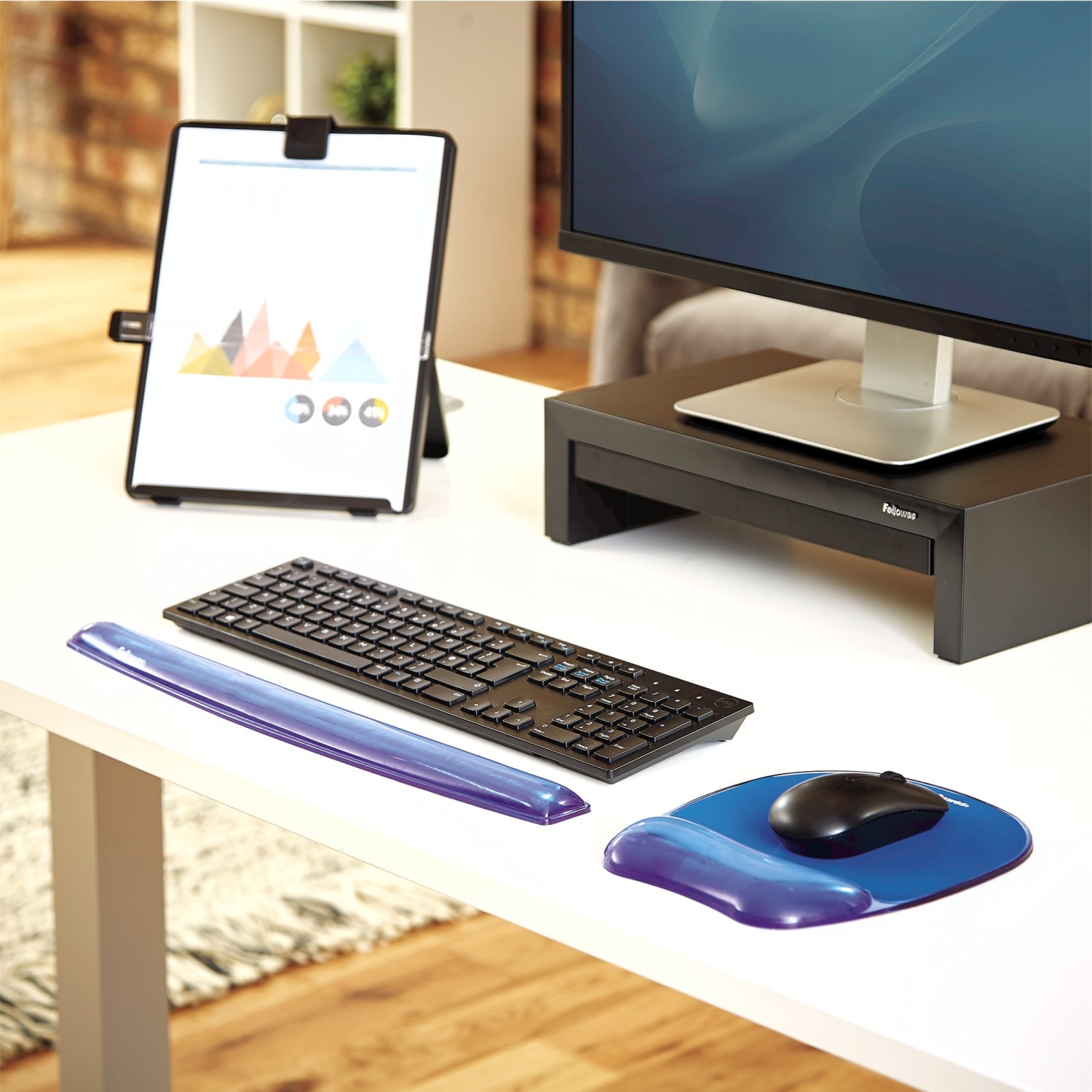 Fellowes Gel Crystals Wrist Rest, 1inH x 19.31inW x 2.31inD, Blue - Image 5