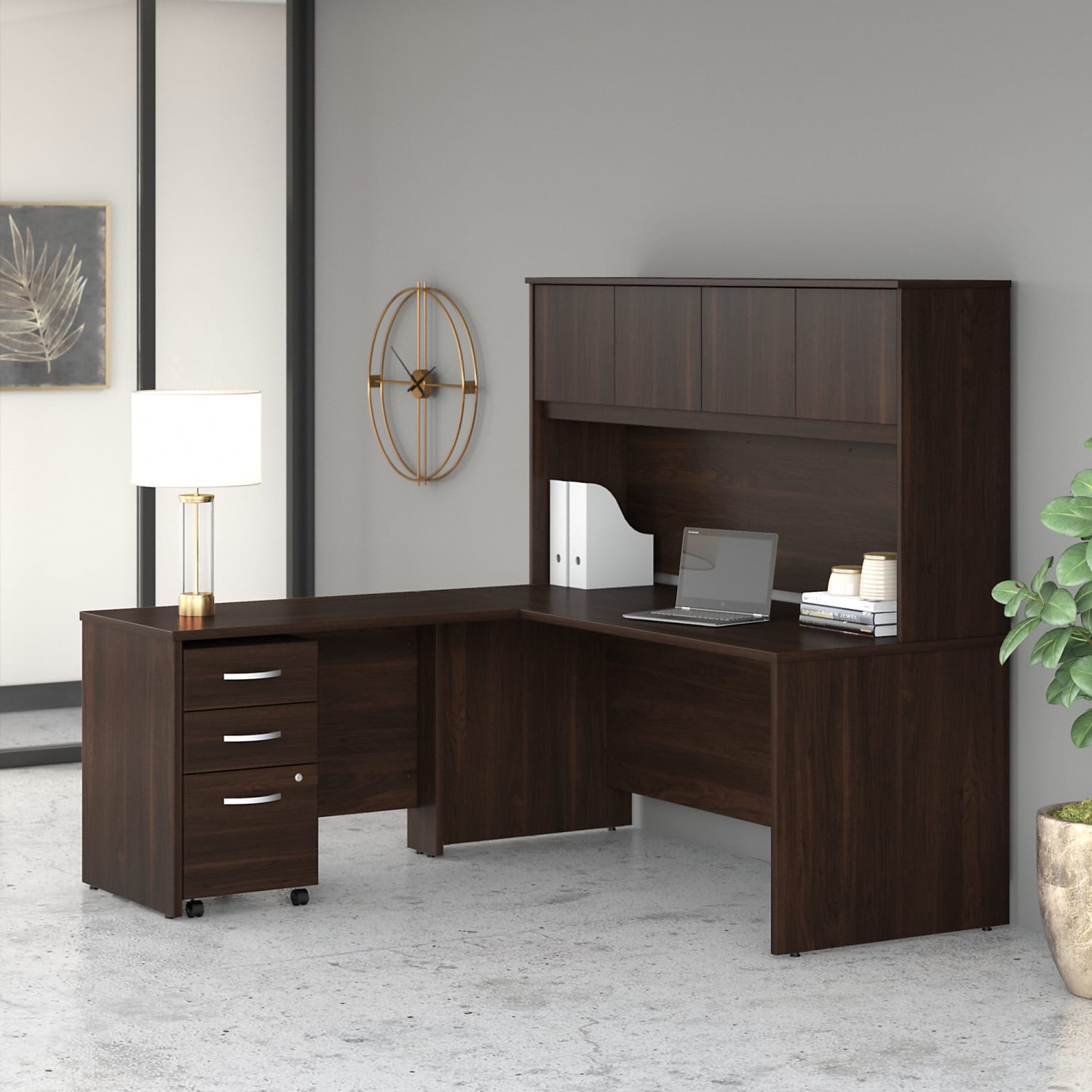 Bush Business Furniture Studio C 72inW x 30inD L-Shaped Desk With Hutch, Mobile File Cabinet And 42inW Return, Black Walnut, Standard Delivery - Image 3