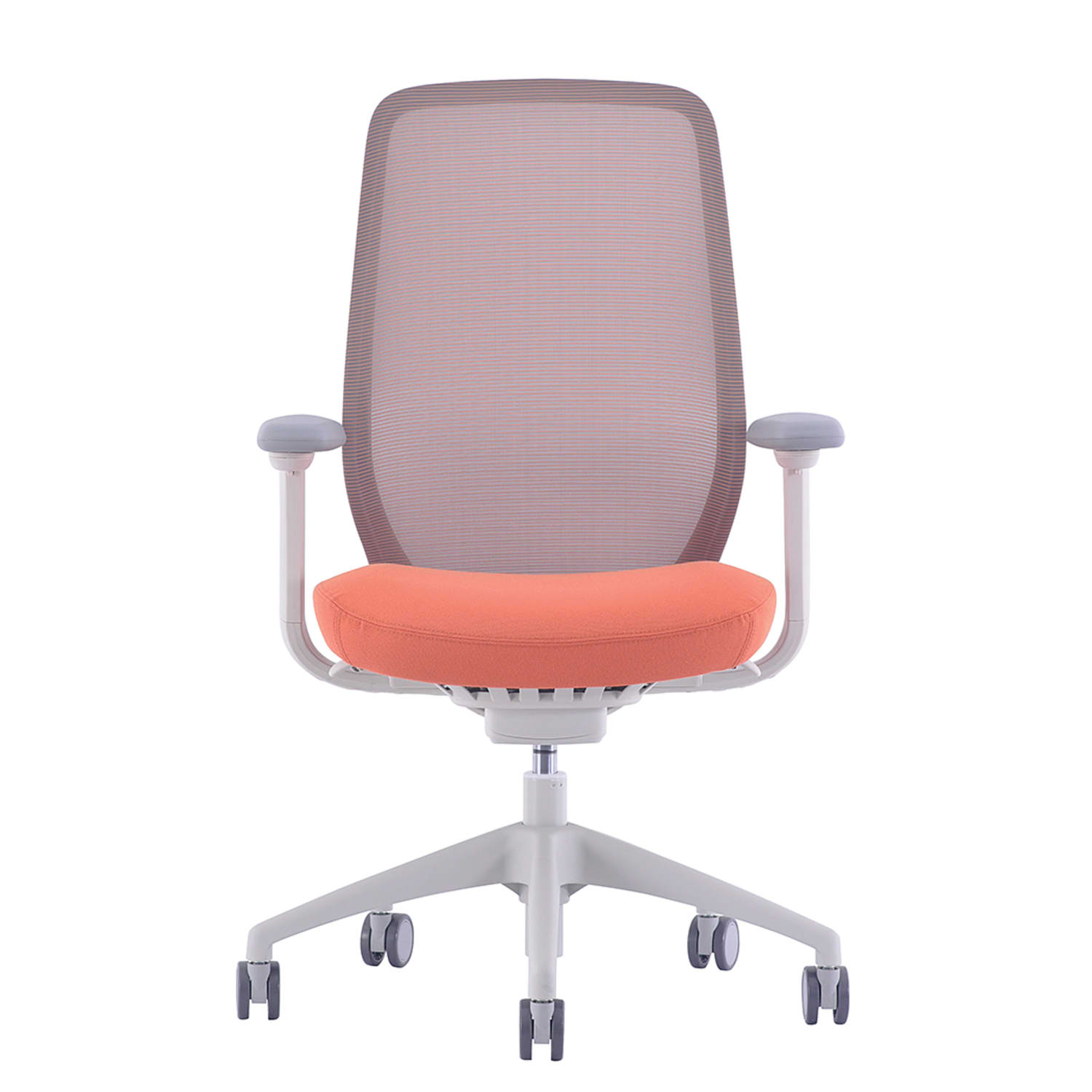 WorkPro 6000 Series Multifunction Ergonomic Mesh/Fabric High-Back Executive Chair, White Frame/Orange Seat, BIFMA Compliant - Image 4