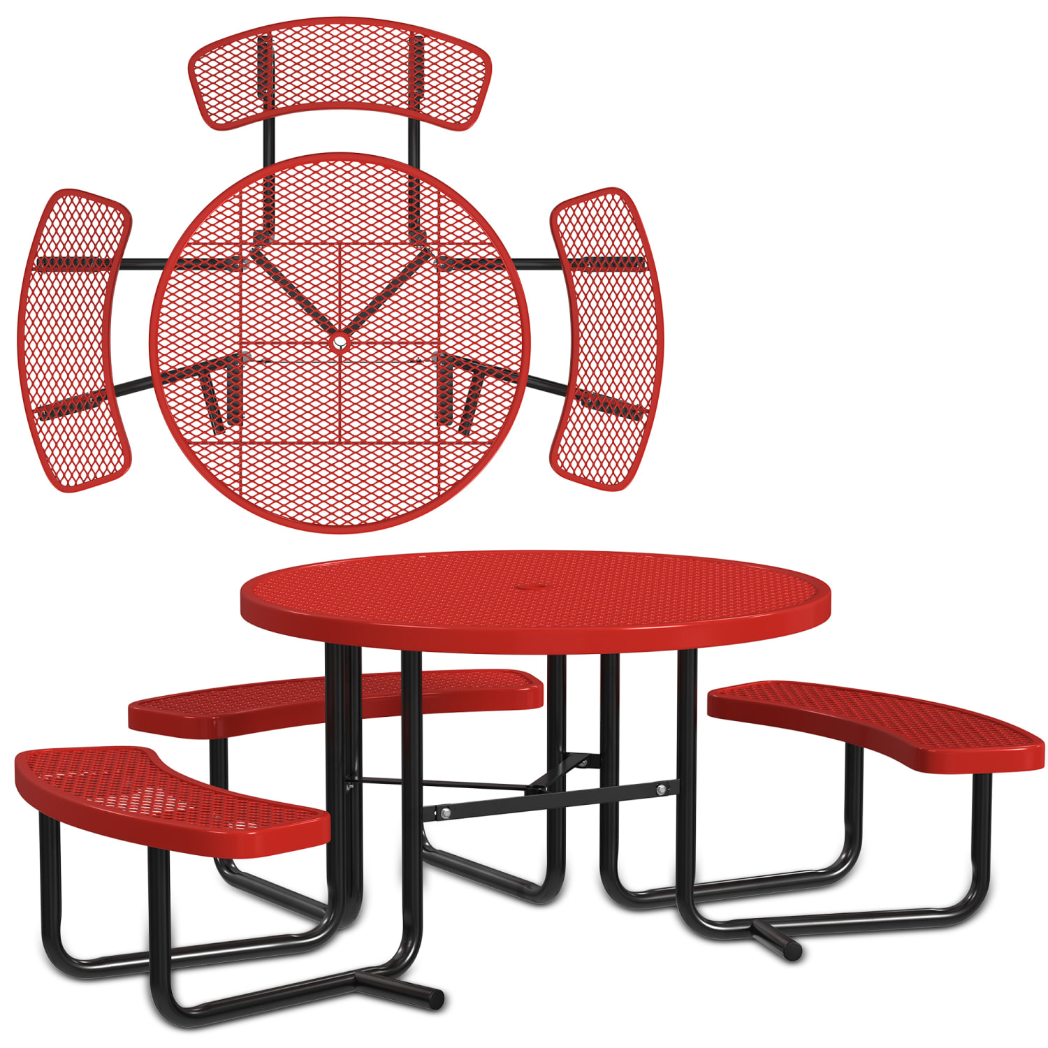 Leisure Craft Round ADA Outdoor Picnic Table, 29-1/4inH x 63-1/2inW x 81inD, Black/Red