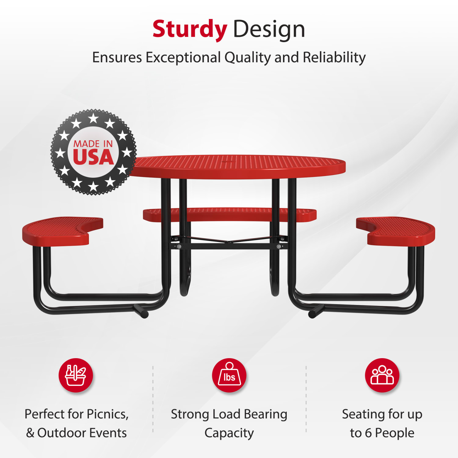 Leisure Craft Round ADA Outdoor Picnic Table, 29-1/4inH x 63-1/2inW x 81inD, Black/Red - Image 3