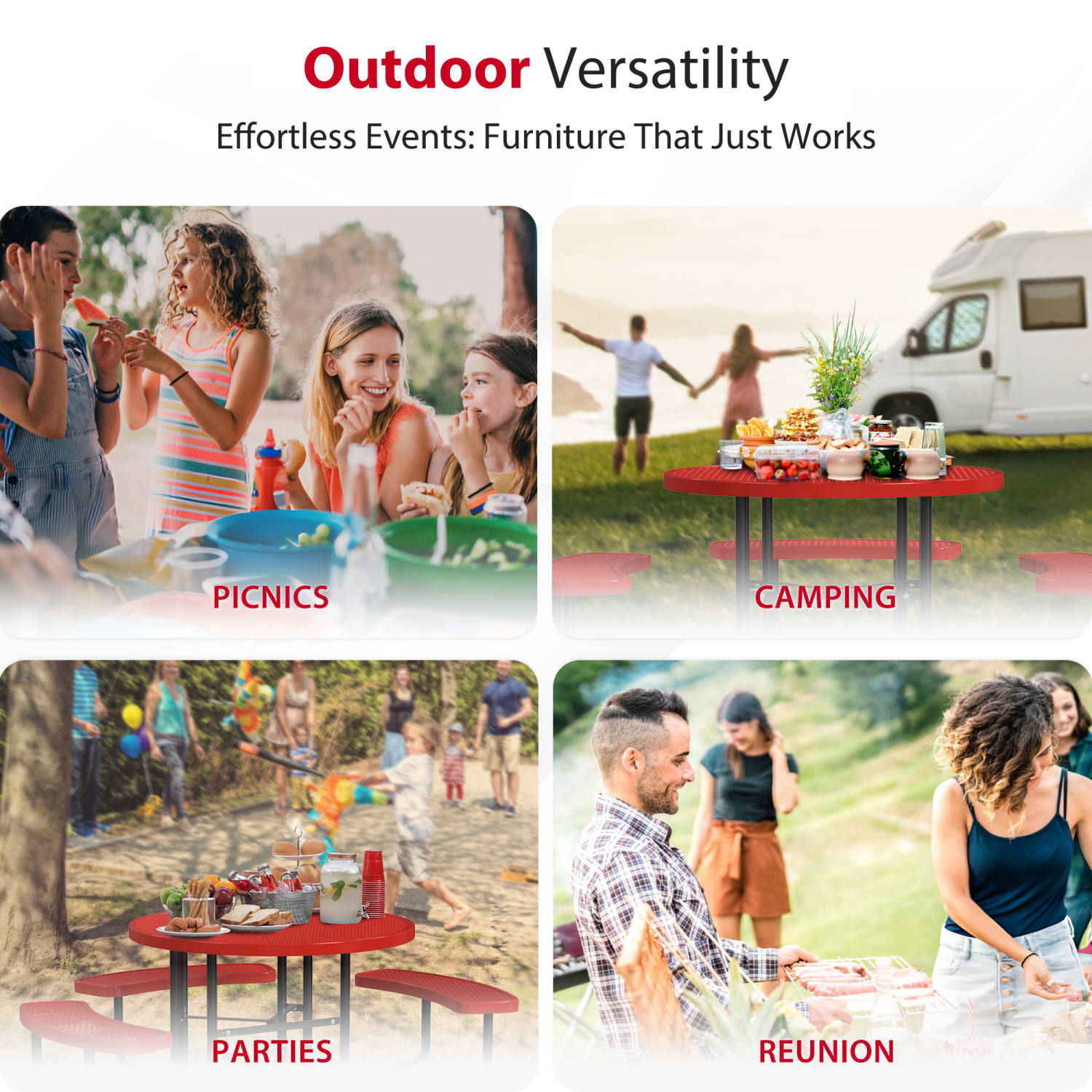 Leisure Craft Round ADA Outdoor Picnic Table, 29-1/4inH x 63-1/2inW x 81inD, Black/Red - Image 6