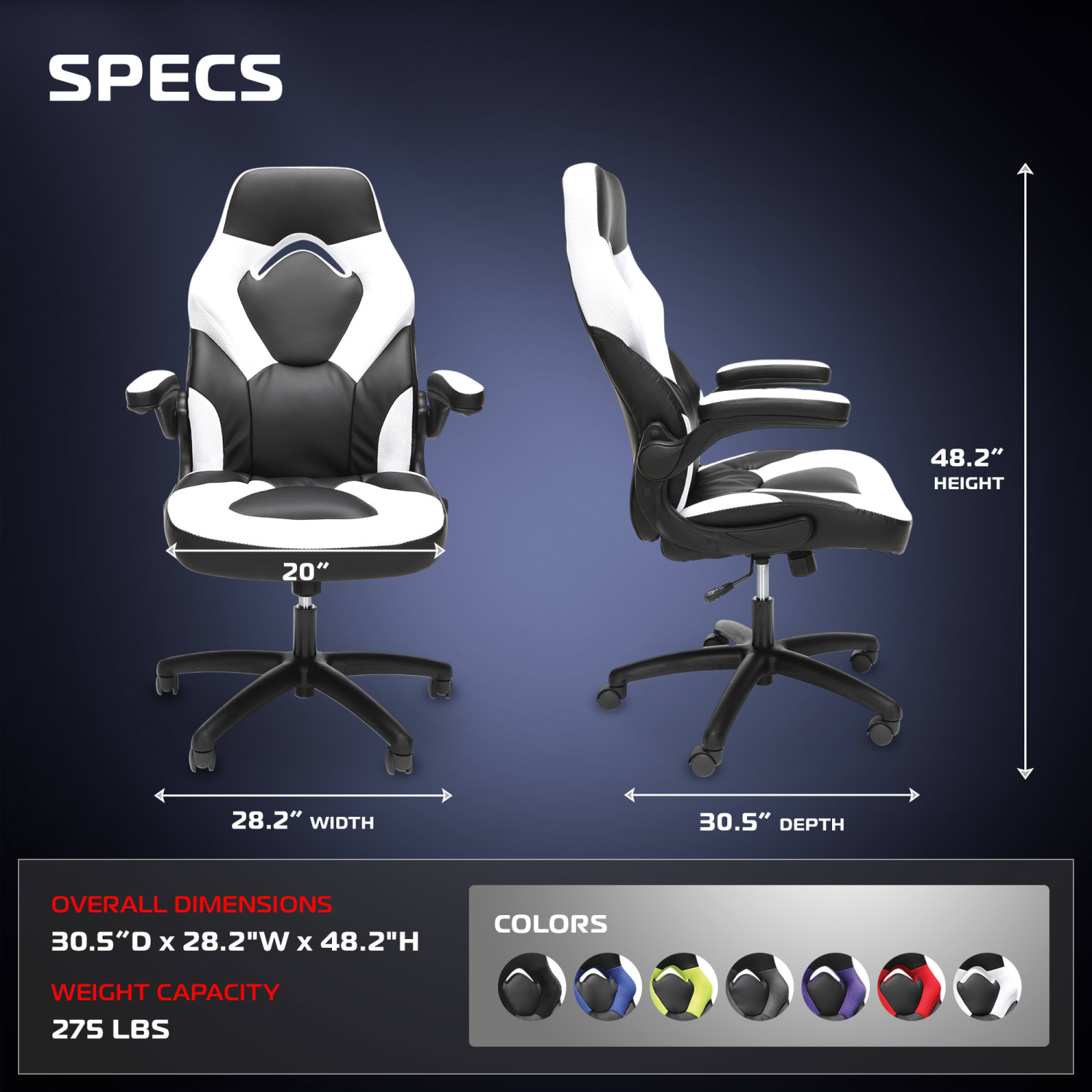 Respawn Racing Style Ergonomic Bonded Leather Computer Gaming Chair, White - Image 3