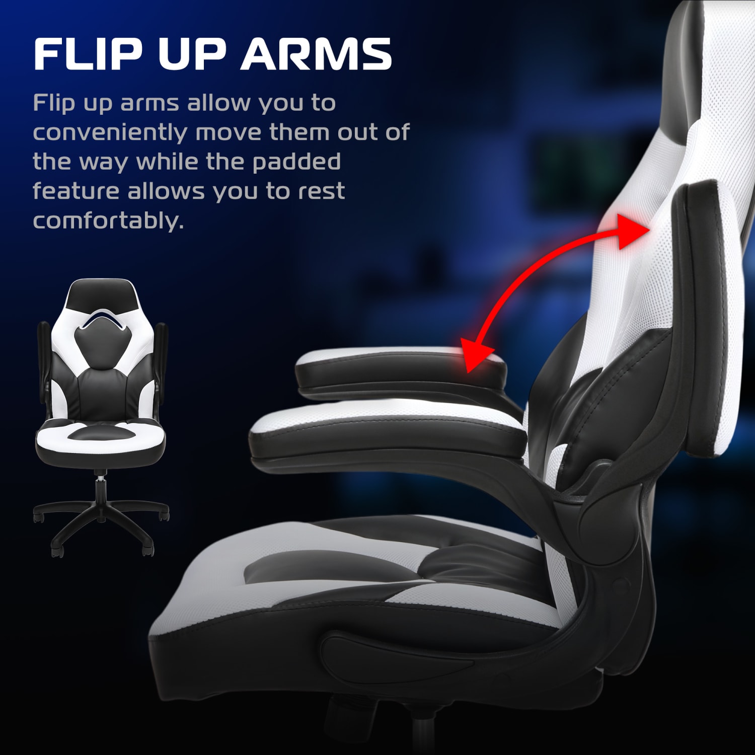 Respawn Racing Style Ergonomic Bonded Leather Computer Gaming Chair, White - Image 4