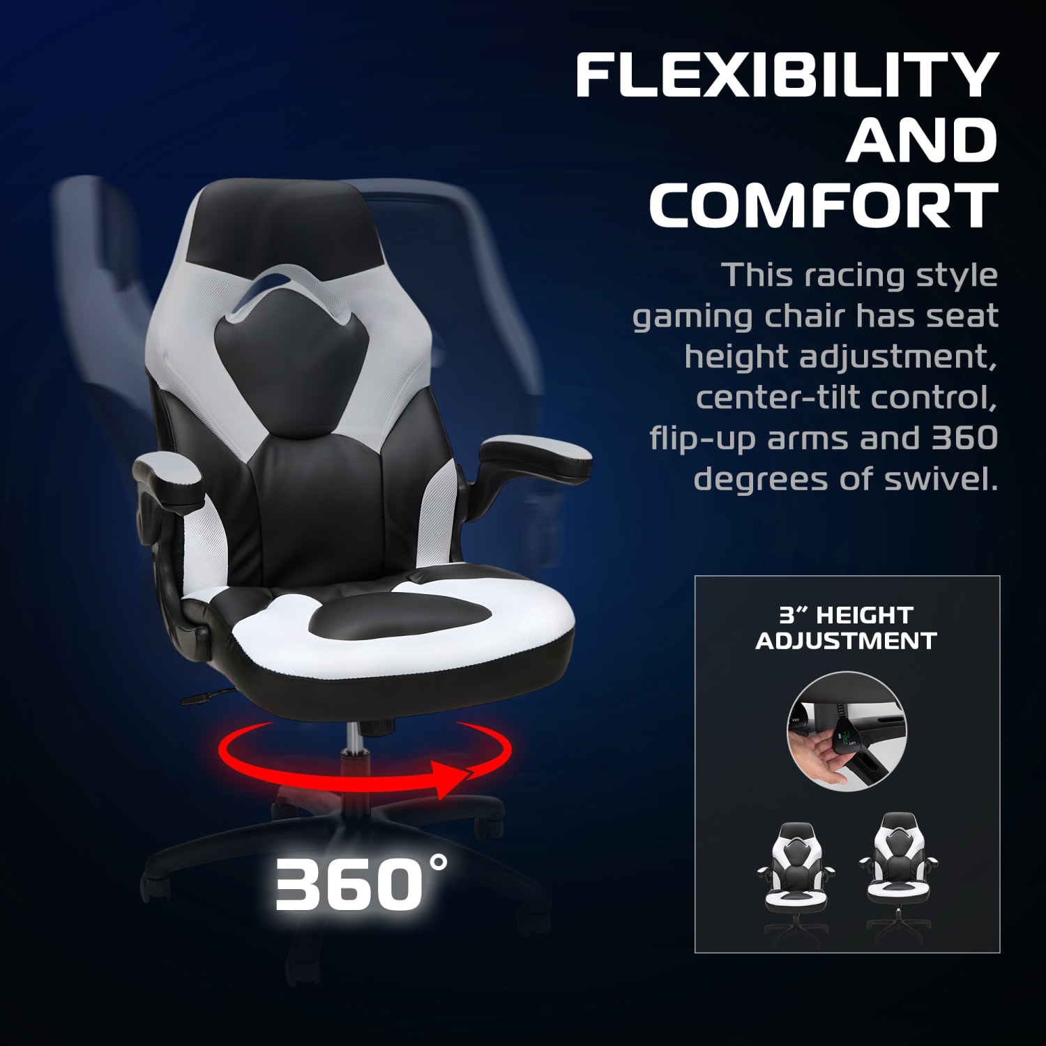 Respawn Racing Style Ergonomic Bonded Leather Computer Gaming Chair, White - Image 5