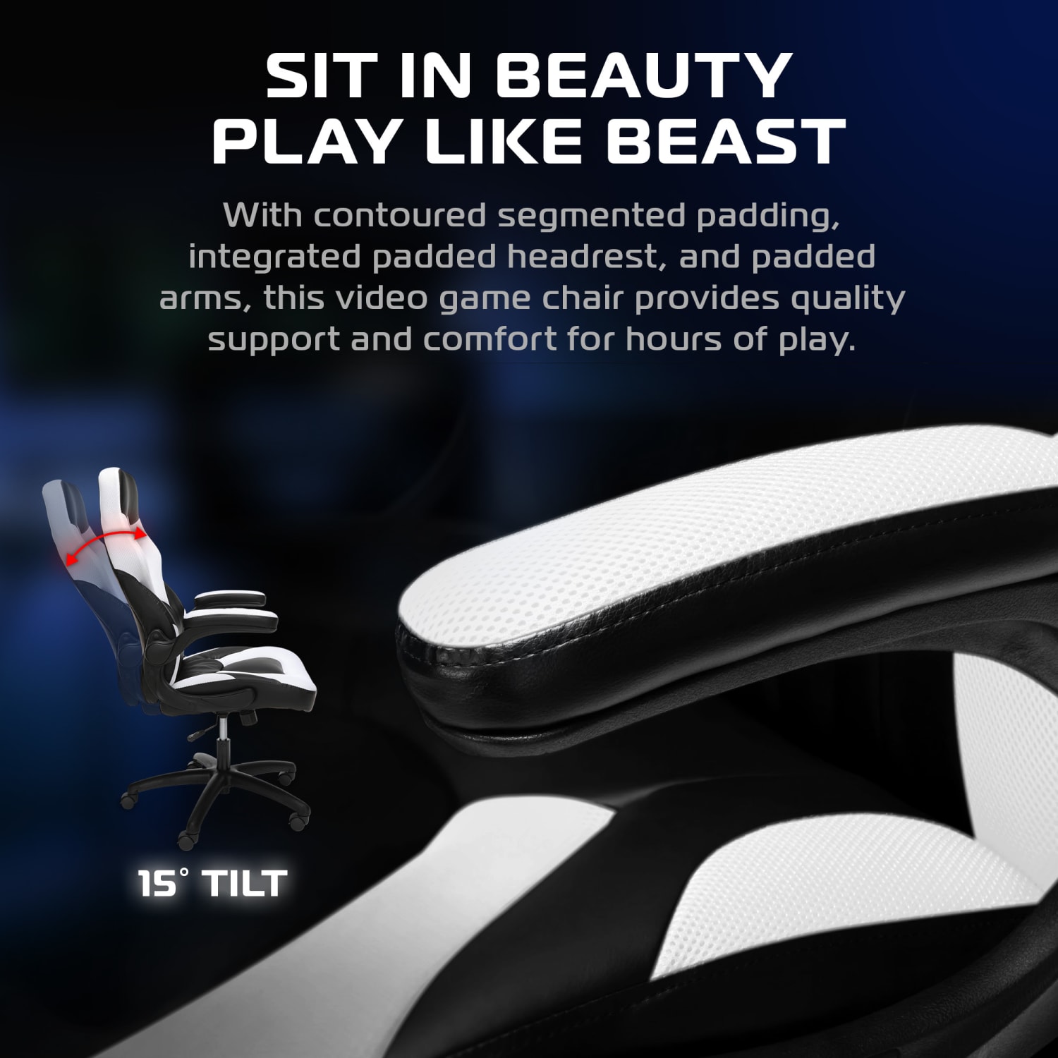 Respawn Racing Style Ergonomic Bonded Leather Computer Gaming Chair, White - Image 6