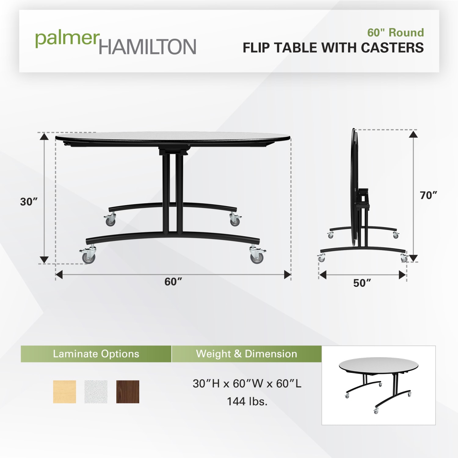 Palmer Hamilton PHlip Mobile Flip Top Multipurpose Table, 30in x 60in, Gray Glace - Image 5