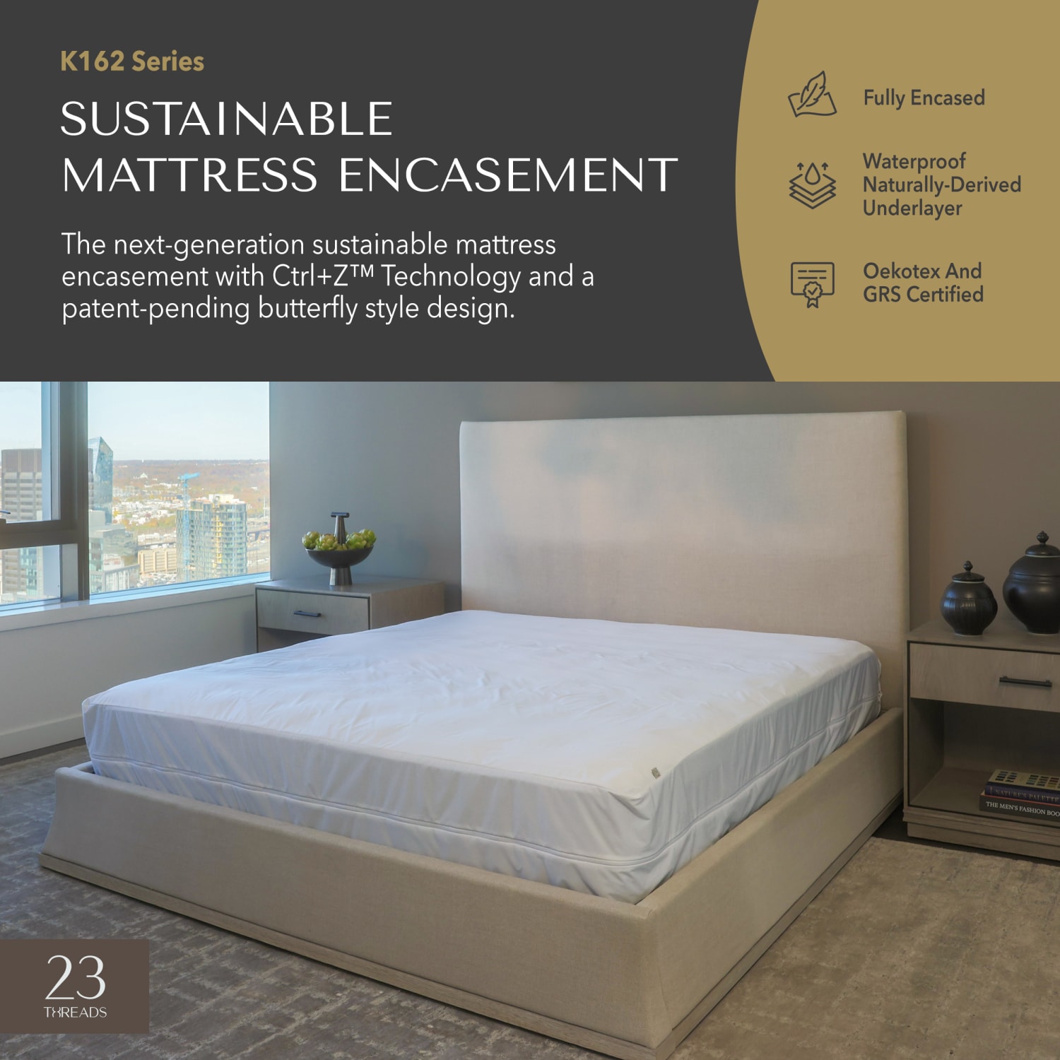 23 Threads Knitted Polyester Mattress Encasement, Ctrl+Z Technology, White, Cal King, Case Of 10 - Image 3