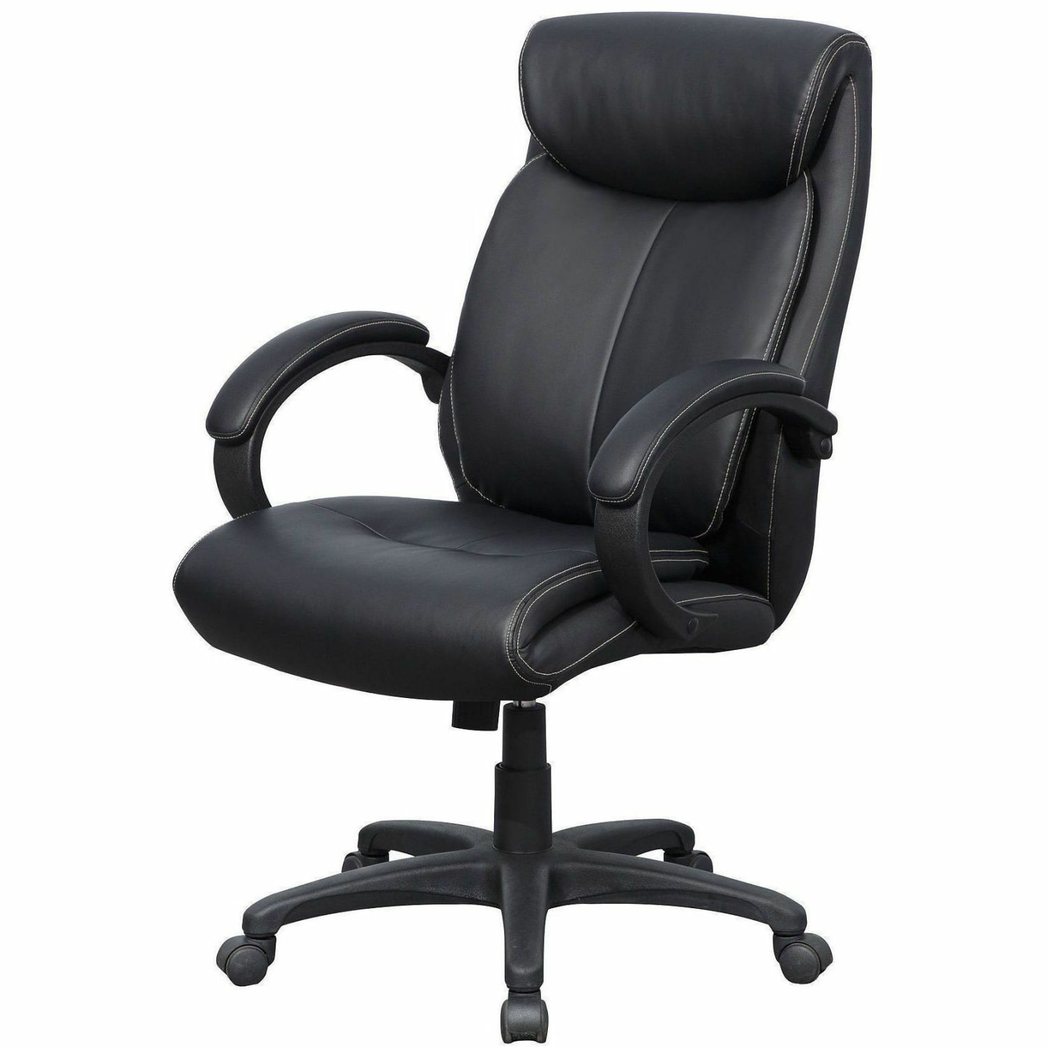 Lorell Ergonomic Bonded Leather High-Back Executive Chair, Loop Arms, Black - Image 5