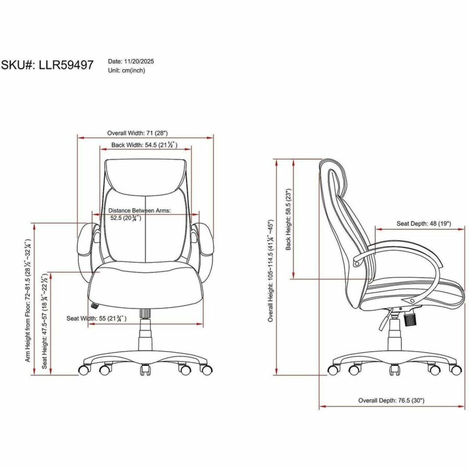 Lorell Ergonomic Bonded Leather High-Back Executive Chair, Loop Arms, Black - Image 9