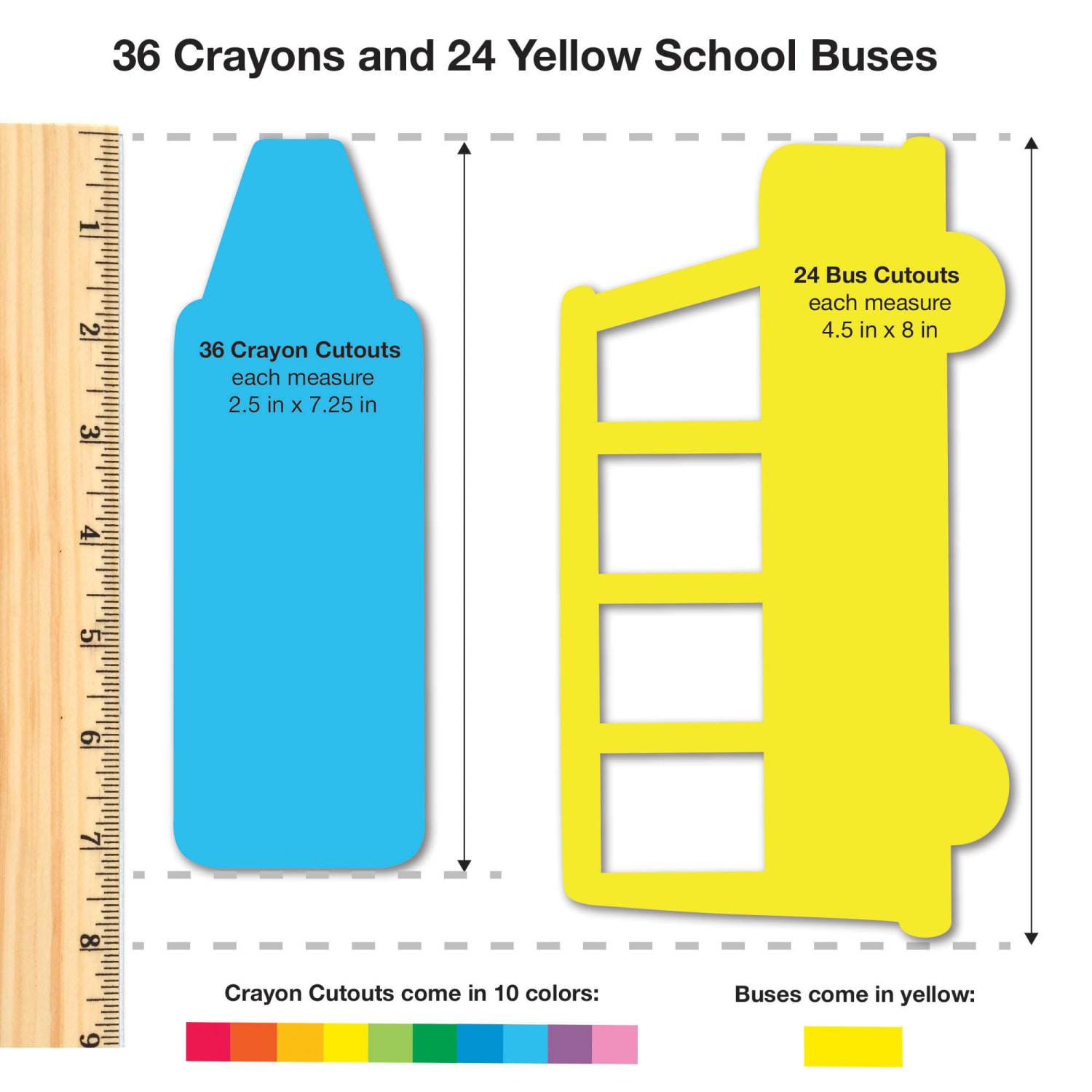 FreshCut Crafts Punch Out Paper Cutouts, Back to School Shapes, Handprints, Crayons & School Bus, 84 Pieces - Image 4