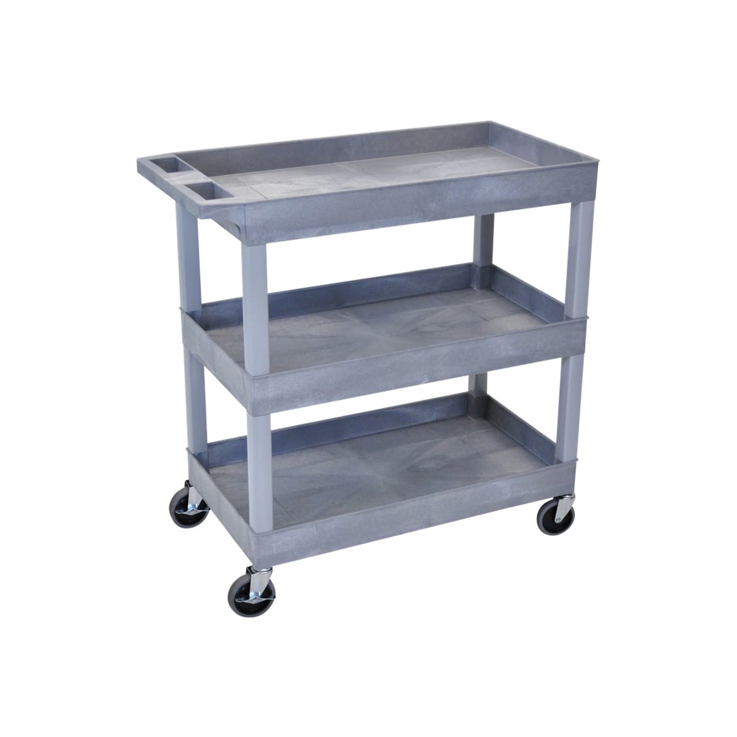 Luxor E-Series 3-Tub Plastic Utility Cart, 36 1/4inH x 35 1/4inW x 18inD, Gray - Image 4