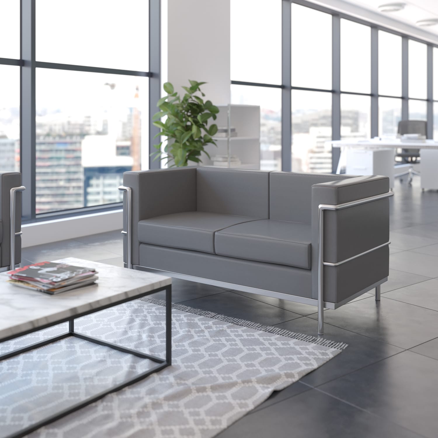 Flash Furniture HERCULES Regal Series Contemporary Leathersoft Loveseat with Double Bar Encasing Frame Gray PopularChairscom Flash Furniture HERCULES Regal Series Contemporary Leathersoft Loveseat with Double Bar Encasing Frame Gray PopularChairscom