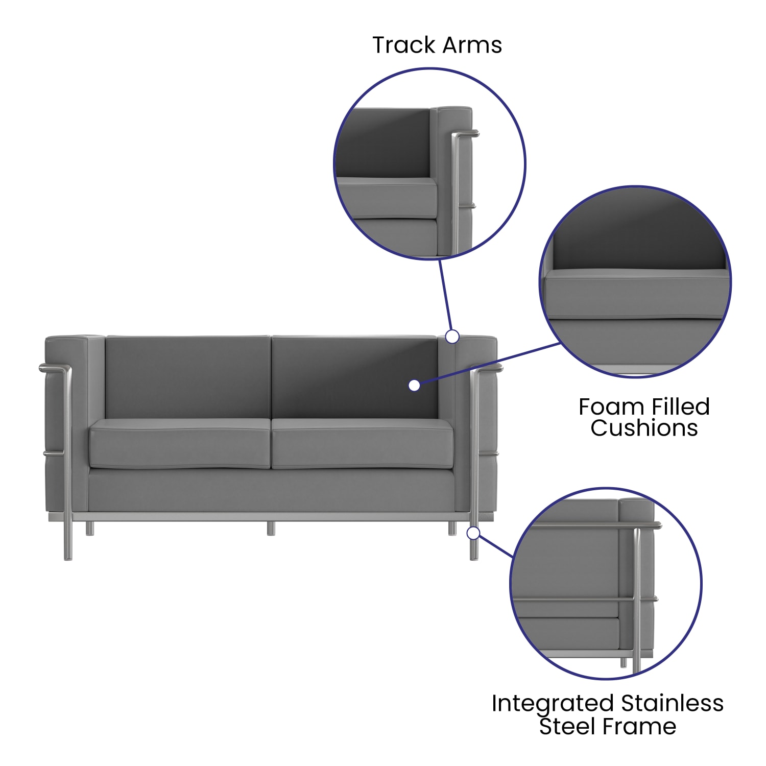 Flash Furniture HERCULES Regal Series Contemporary Leathersoft Loveseat with Double Bar Encasing Frame Gray PopularChairscom