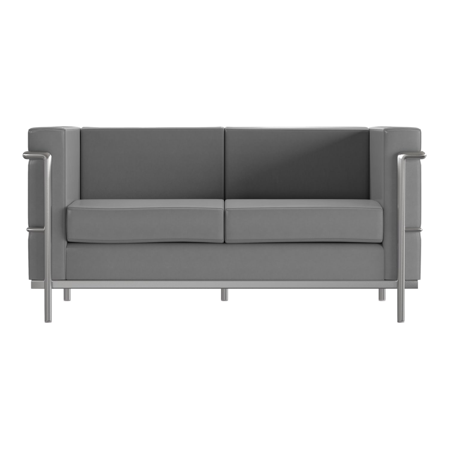 Flash Furniture HERCULES Regal Series Contemporary Leathersoft Loveseat with Double Bar Encasing Frame Gray PopularChairscom Flash Furniture HERCULES Regal Series Contemporary Leathersoft Loveseat with Double Bar Encasing Frame Gray PopularChairscom