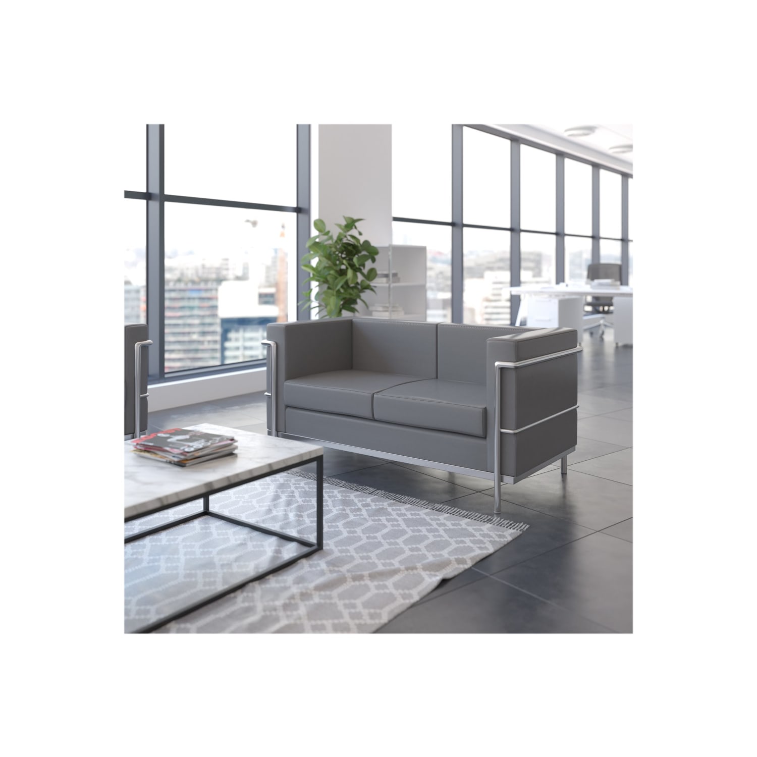 Flash Furniture HERCULES Regal Series Contemporary Leathersoft Loveseat with Double Bar Encasing Frame Gray PopularChairscom Flash Furniture HERCULES Regal Series Contemporary Leathersoft Loveseat with Double Bar Encasing Frame Gray PopularChairscom