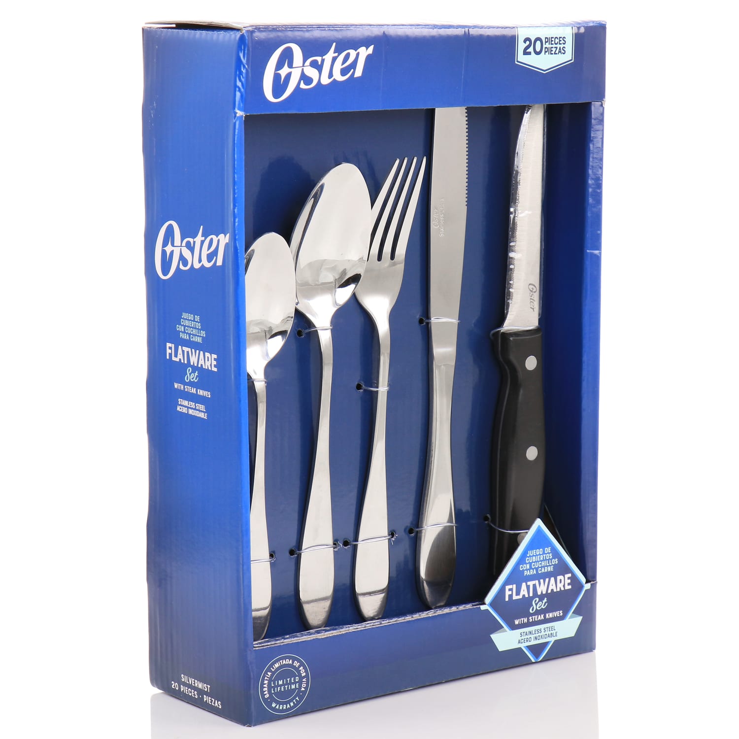 Oster Silvermist 20-Piece Stainless Steel Flatware Set With Steak Knives, Silver - Image 6