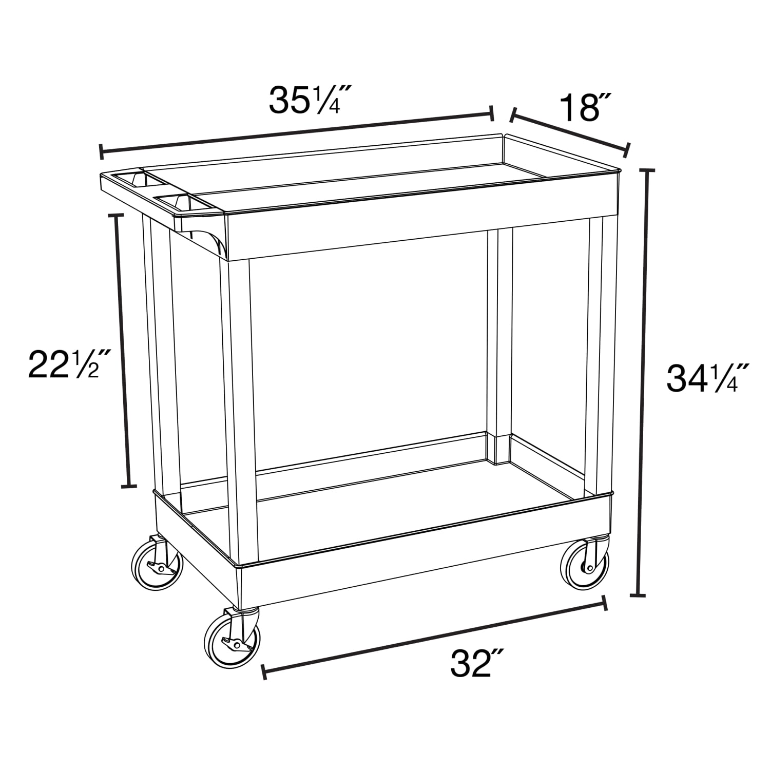 Luxor E-Series 2-Tub Plastic Utility Cart, 36 1/4inH x 35 1/4inW x 18inD, Black - Image 6