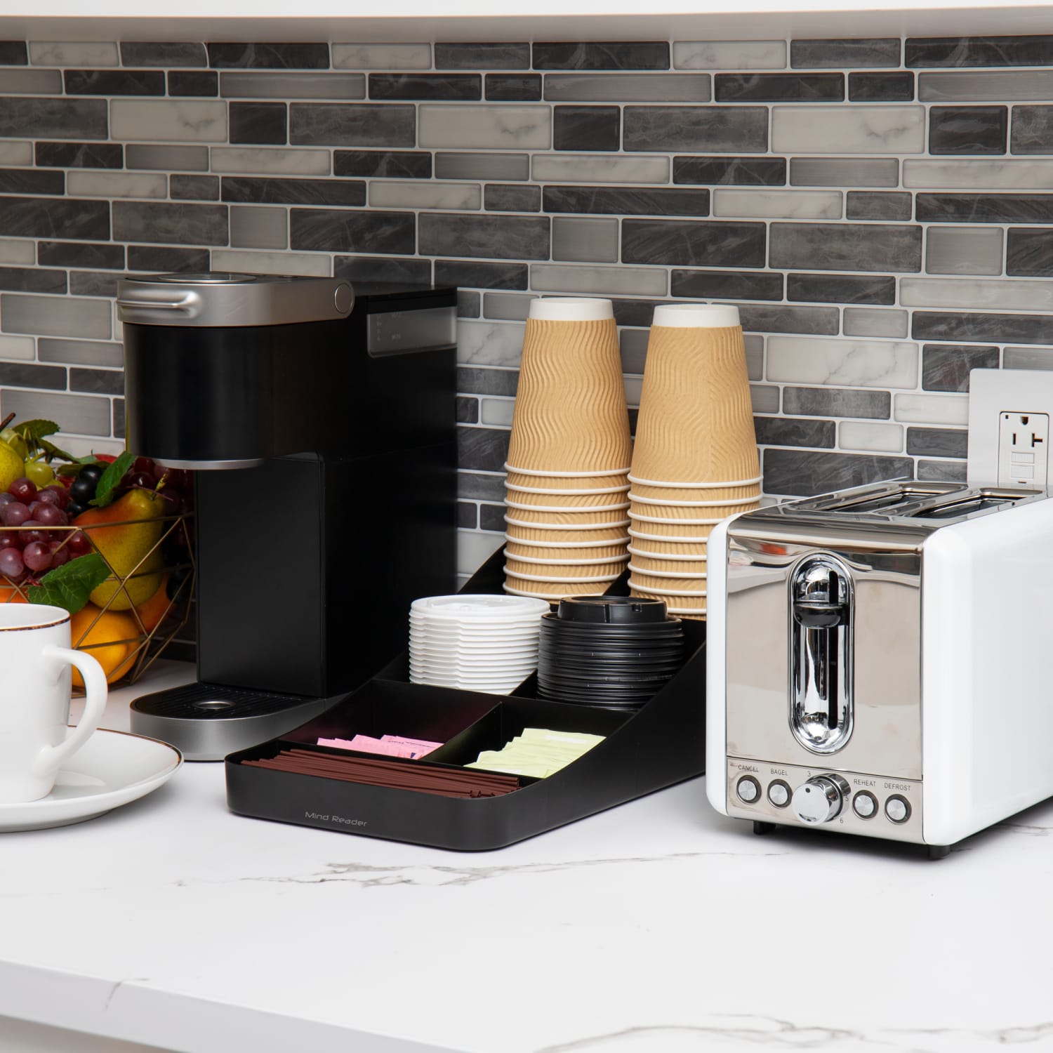 Mind Reader Cup and Condiment Station Countertop Organizer, 5-1/4inH x 15-1/2inW x 7-1/4inD, Black, Set of 2 - Image 6