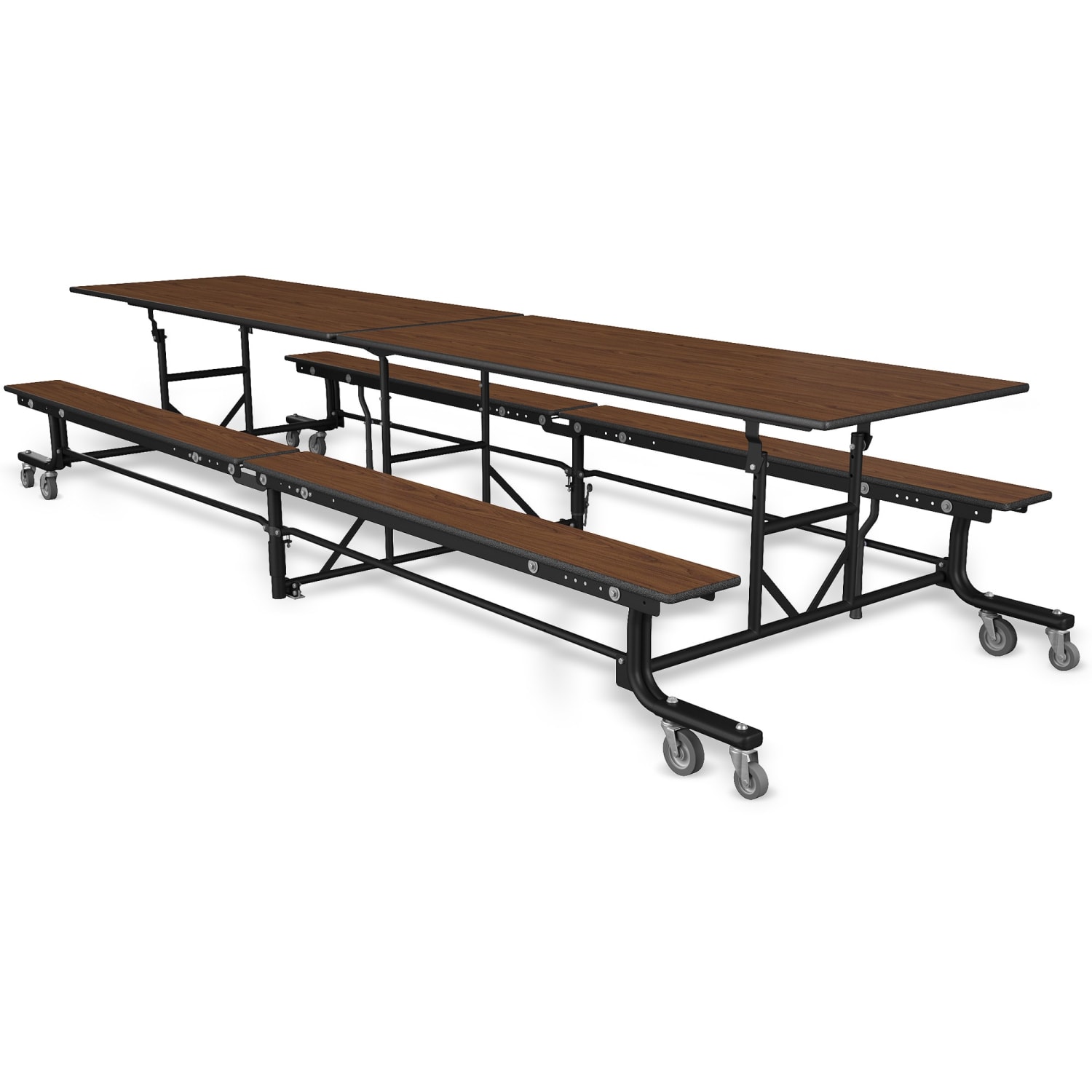 Palmer Hamilton 19F Mobile Cafeteria Bench Table, 27in x 145in, Montana Walnut